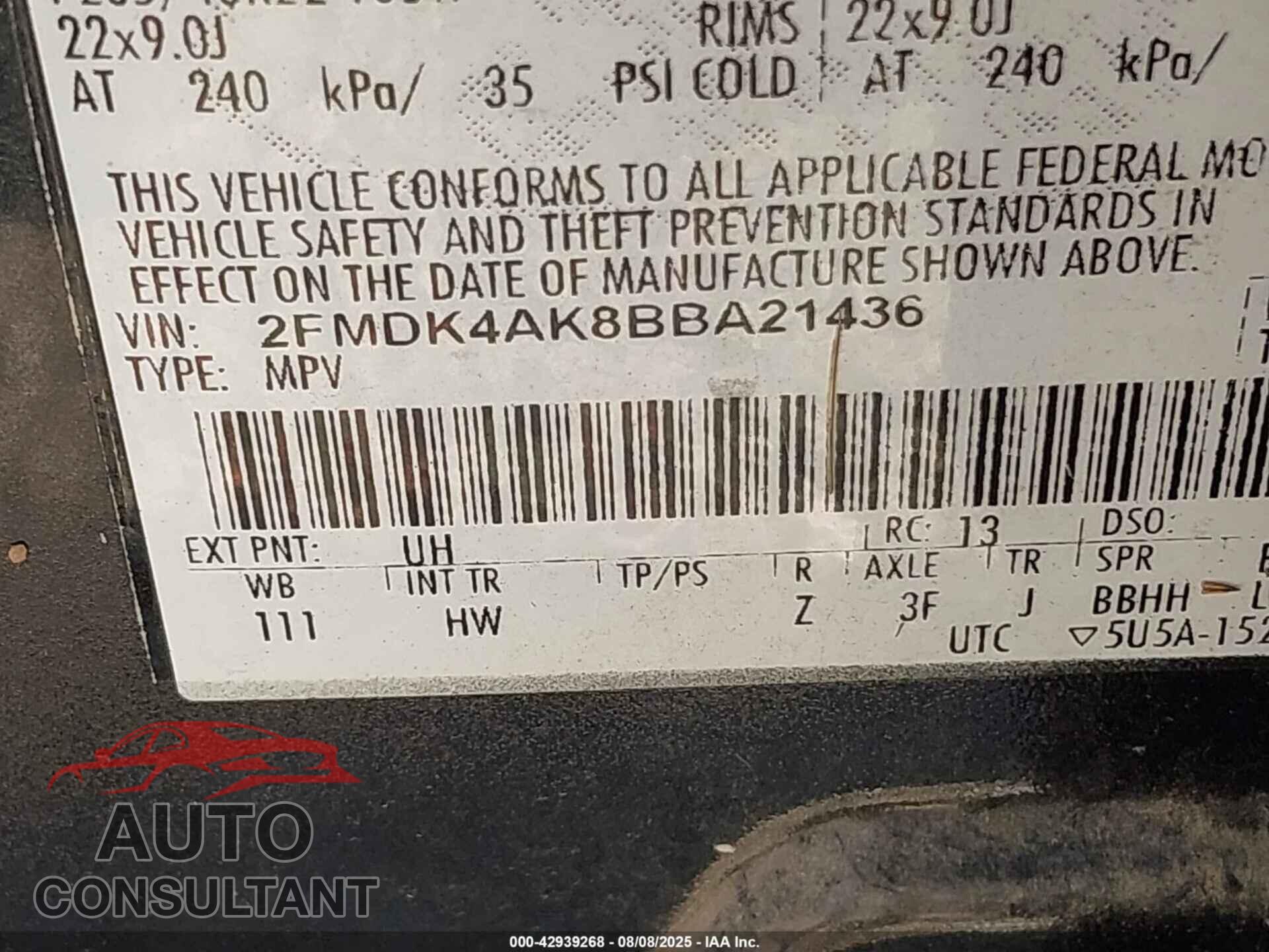 FORD EDGE 2011 - 2FMDK4AK8BBA21436