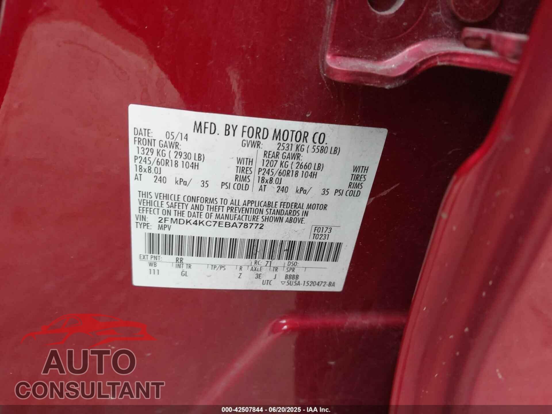 FORD EDGE 2014 - 2FMDK4KC7EBA78772