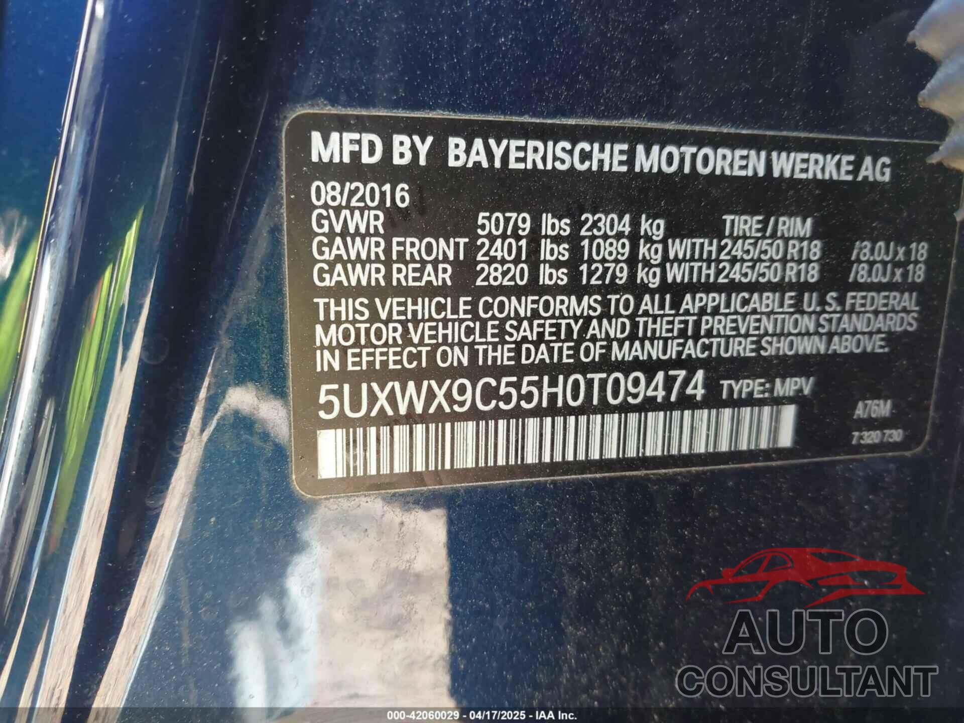 BMW X3 2017 - 5UXWX9C55H0T09474