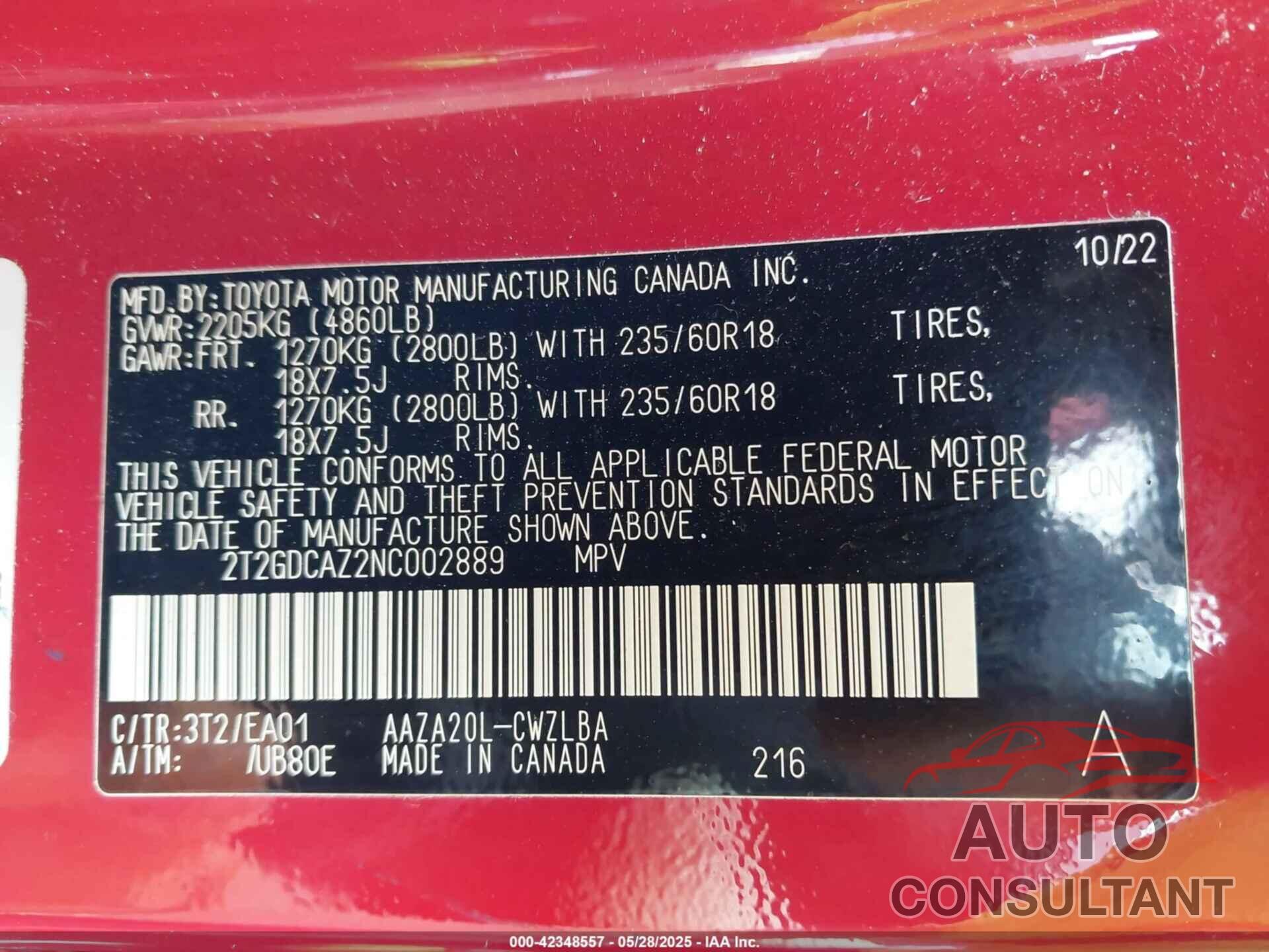 LEXUS NX 250 2022 - 2T2GDCAZ2NC002889
