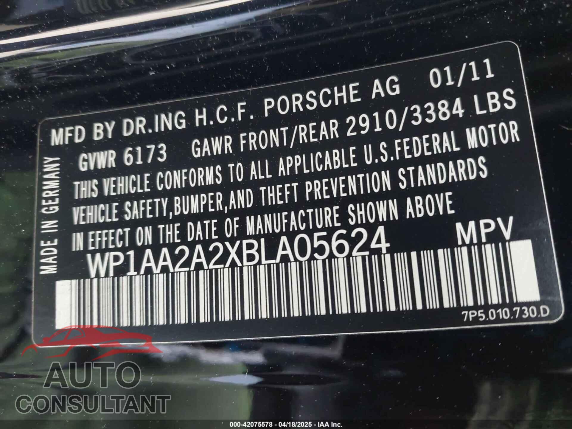 PORSCHE CAYENNE 2011 - WP1AA2A2XBLA05624