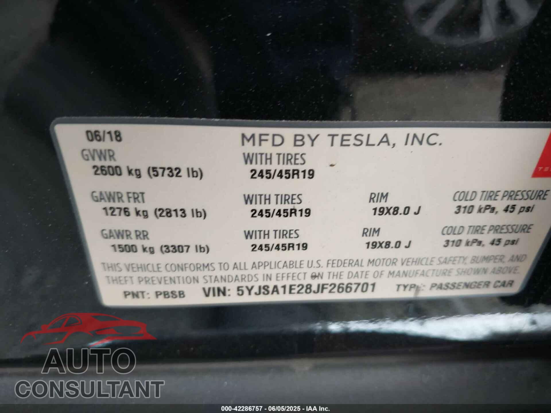 TESLA MODEL S 2018 - 5YJSA1E28JF266701