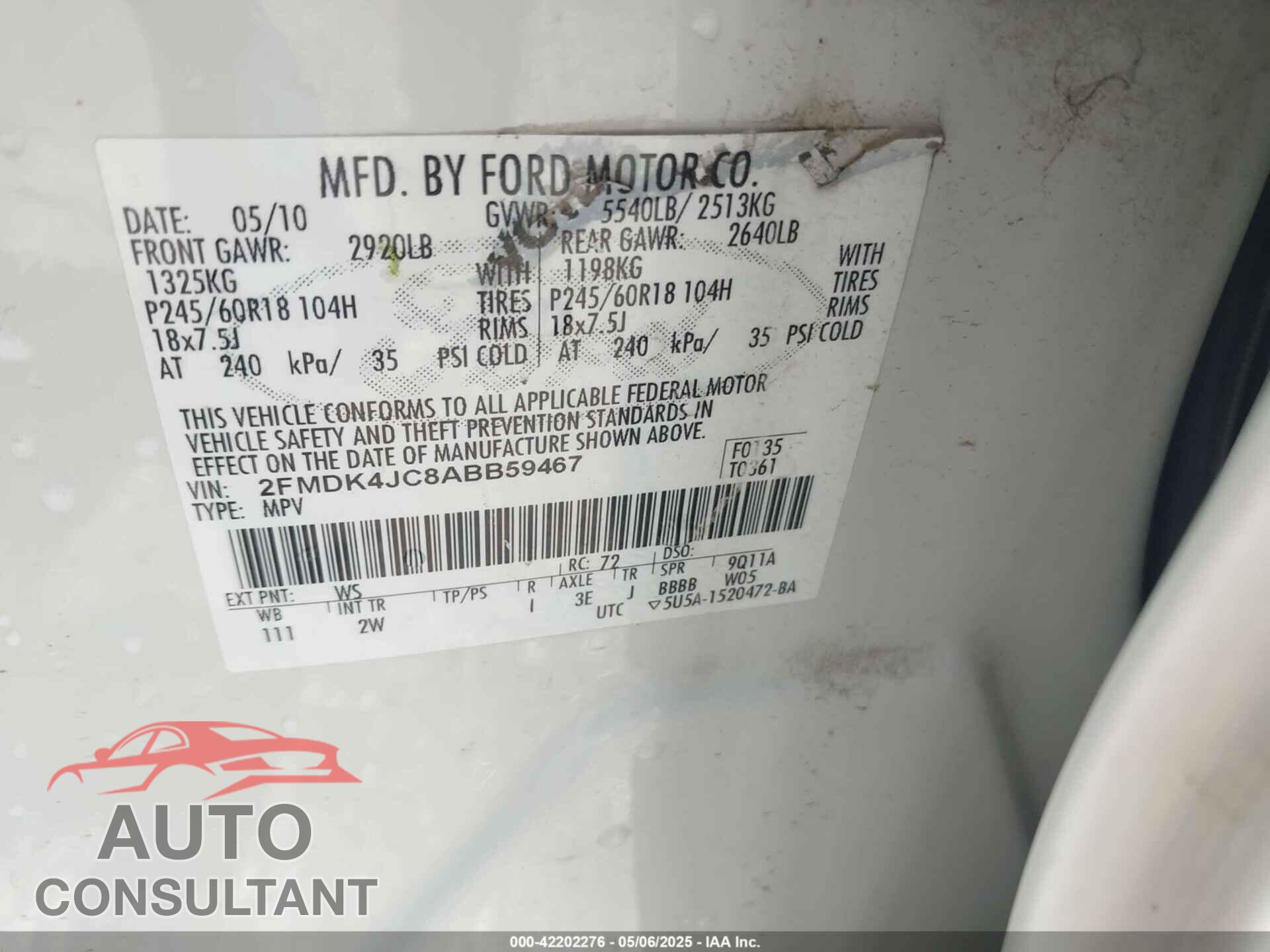 FORD EDGE 2010 - 2FMDK4JC8ABB59467