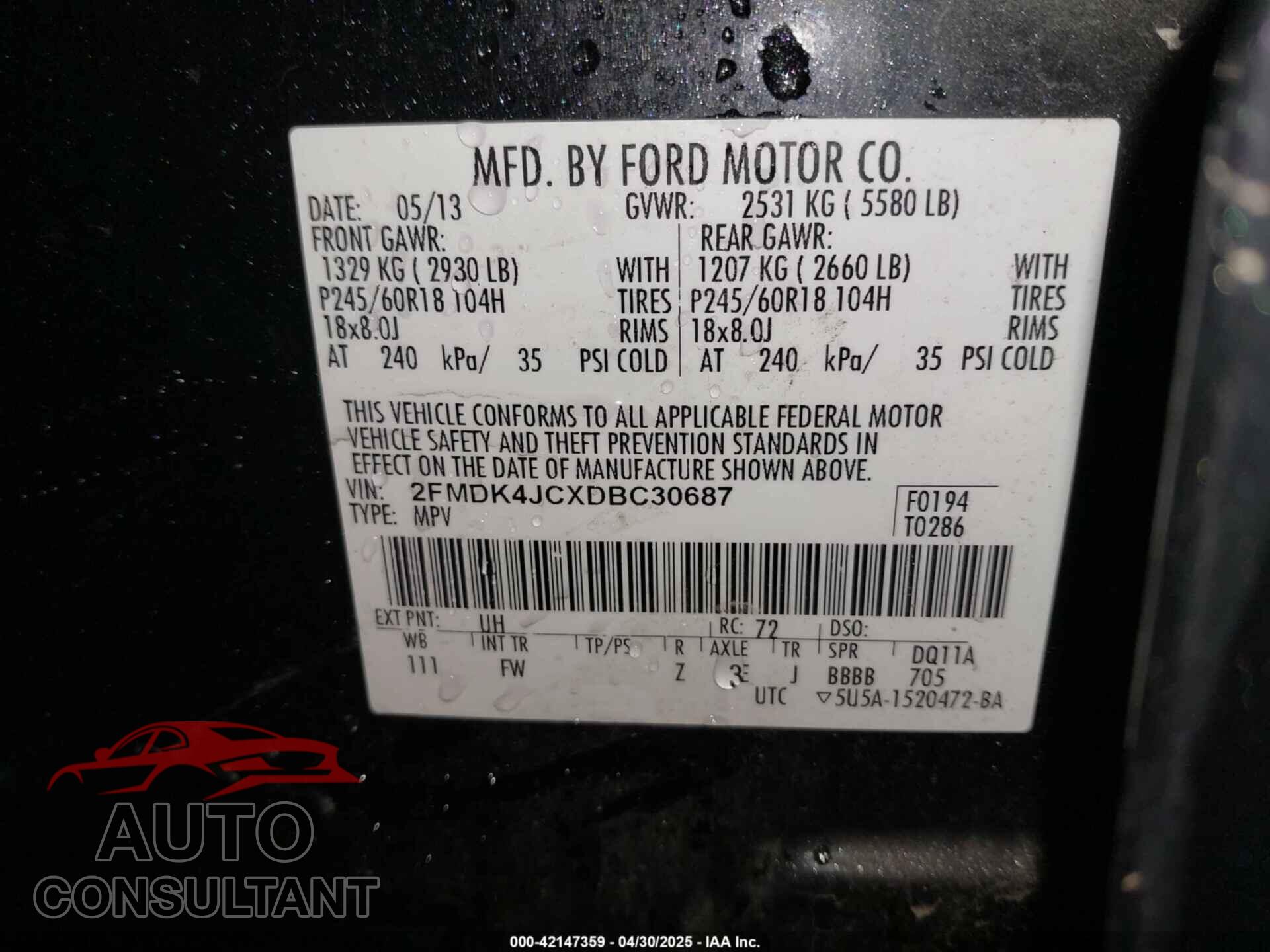 FORD EDGE 2013 - 2FMDK4JCXDBC30687