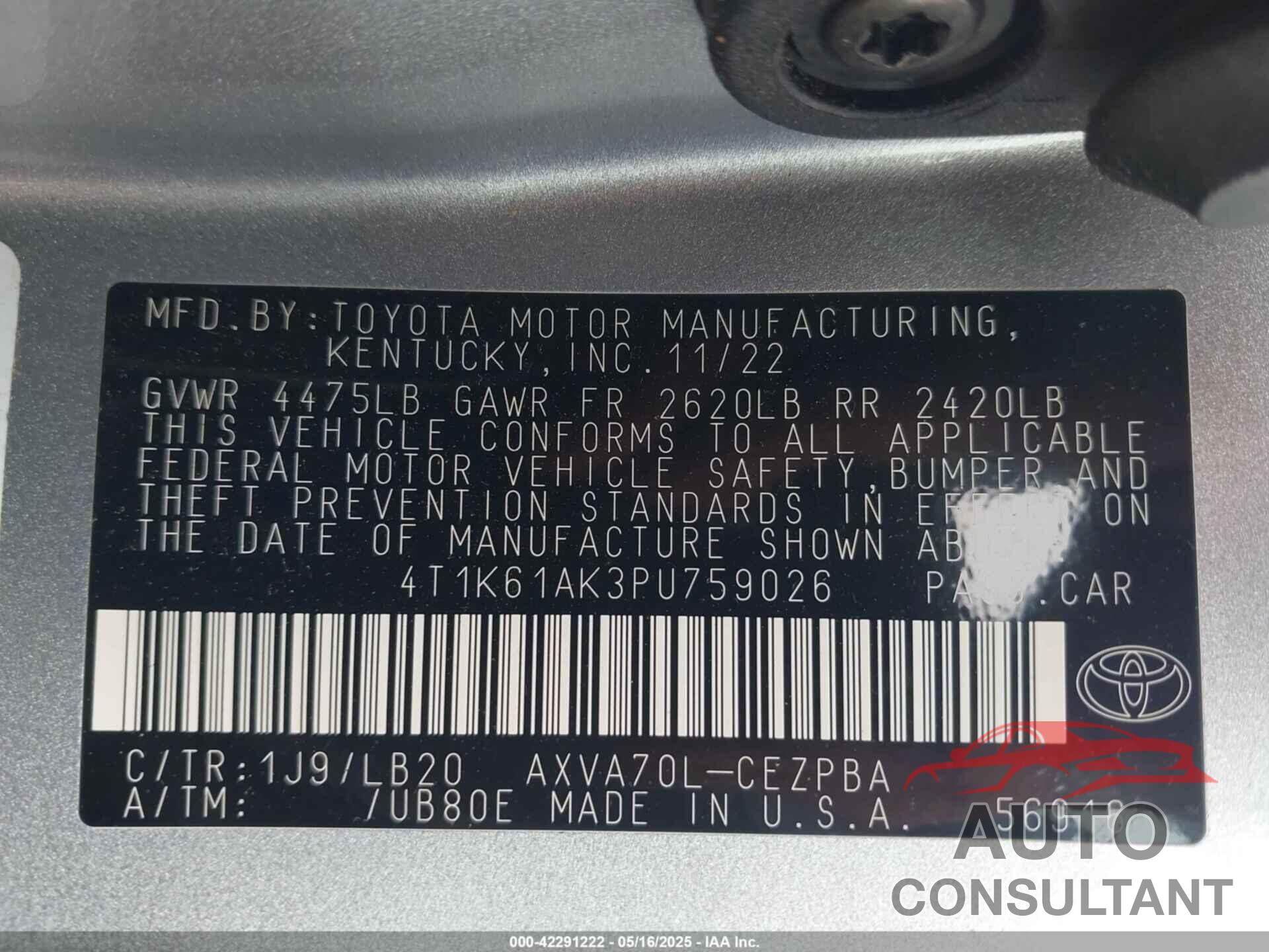 TOYOTA CAMRY 2023 - 4T1K61AK3PU759026
