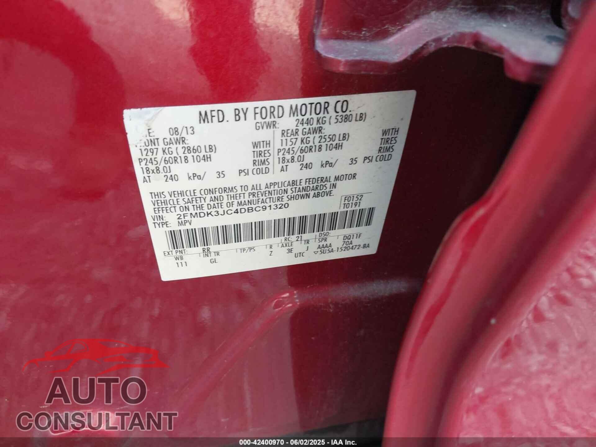 FORD EDGE 2013 - 2FMDK3JC4DBC91320