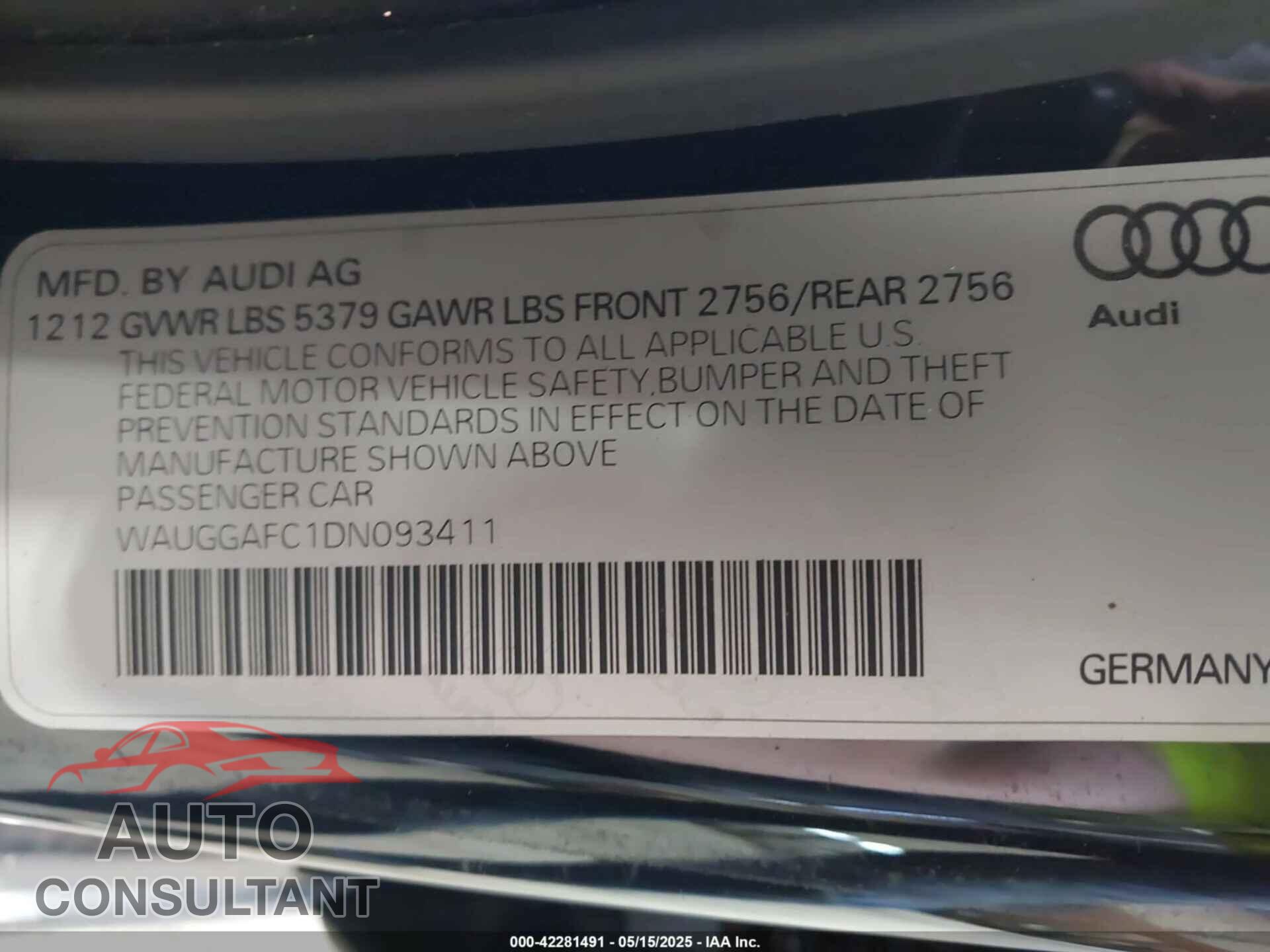 AUDI A6 2013 - WAUGGAFC1DN093411