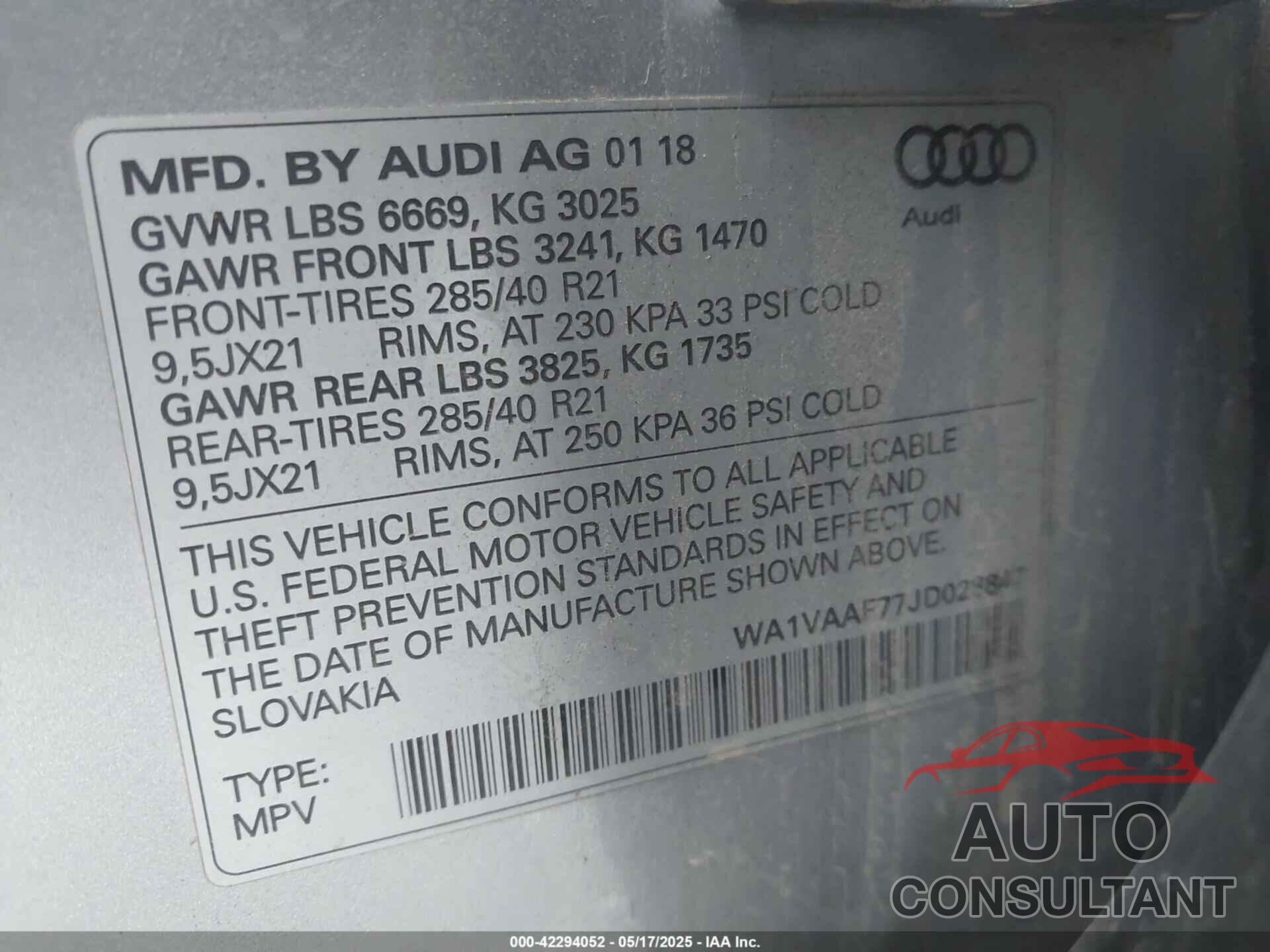 AUDI Q7 2018 - WA1VAAF77JD028847