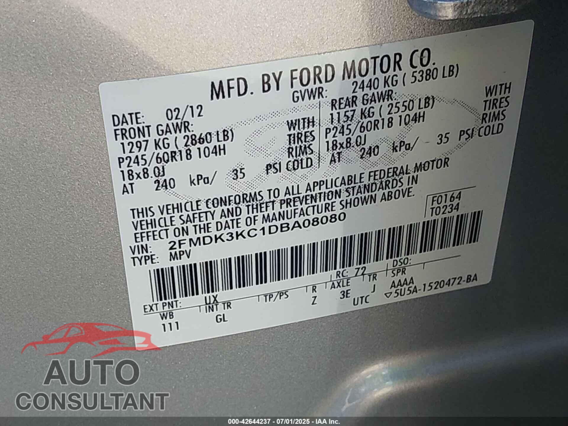 FORD EDGE 2013 - 2FMDK3KC1DBA08080
