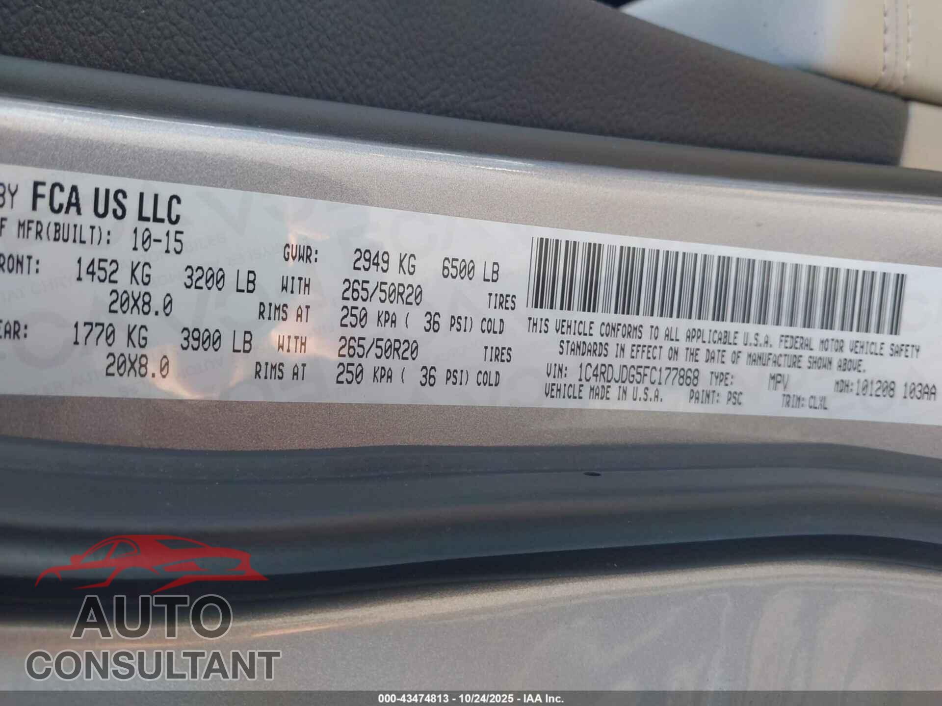 DODGE DURANGO 2015 - 1C4RDJDG5FC177868
