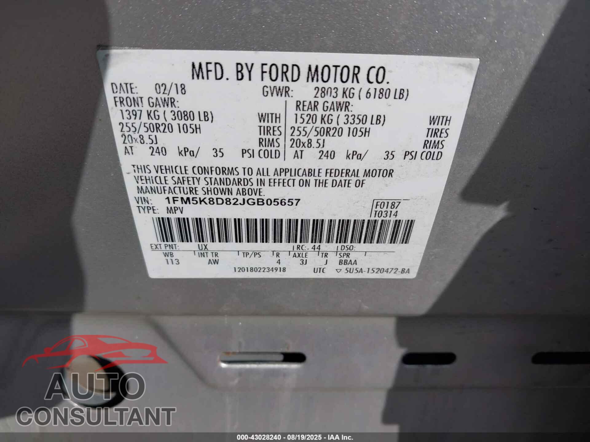 FORD EXPLORER 2018 - 1FM5K8D82JGB05657