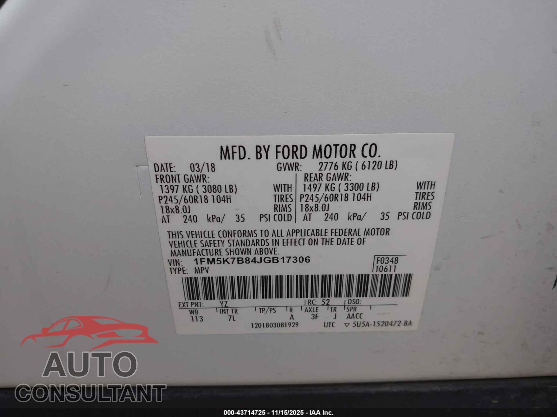 FORD EXPLORER 2018 - 1FM5K7B84JGB17306