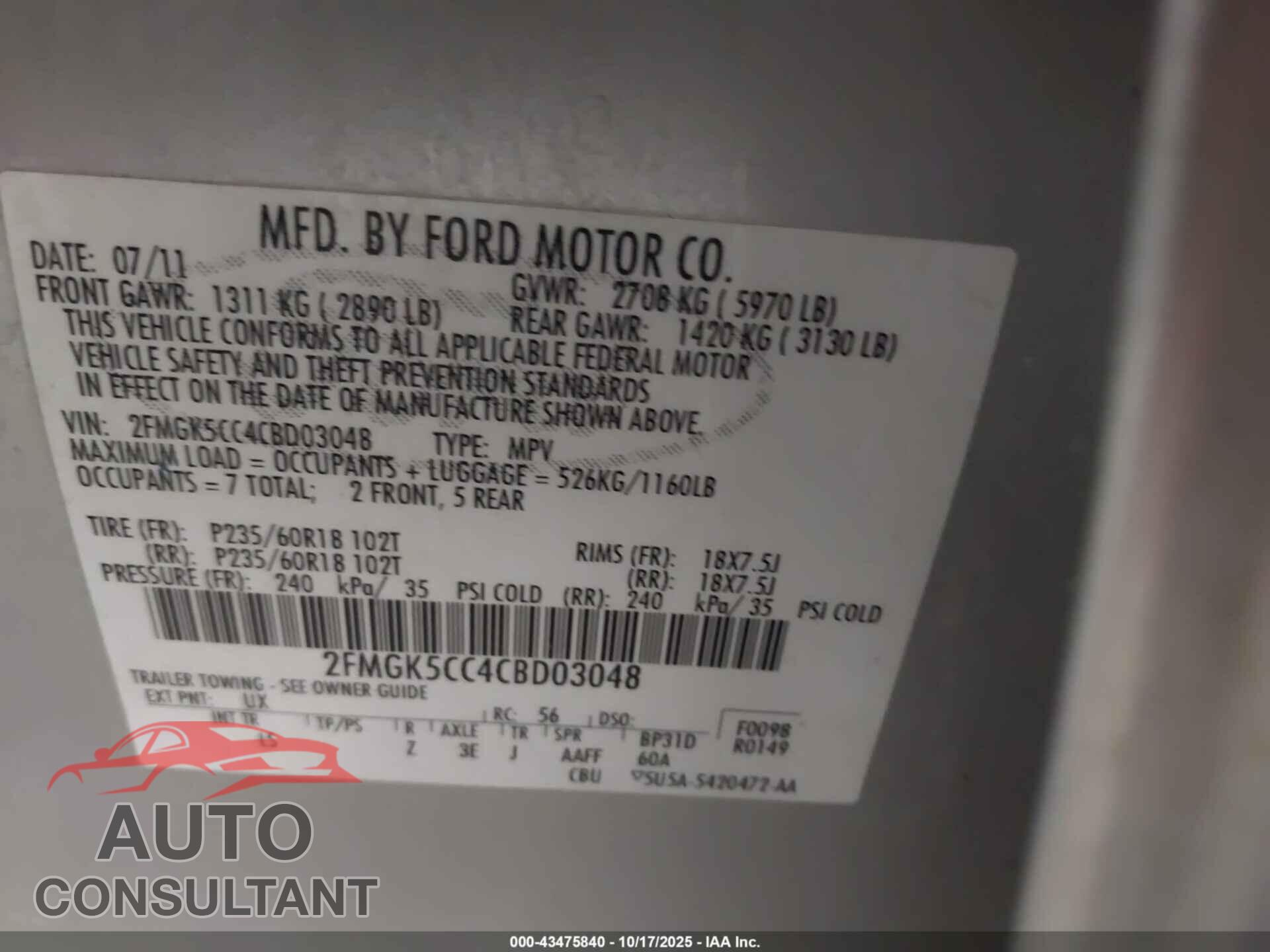FORD FLEX 2012 - 2FMGK5CC4CBD03048