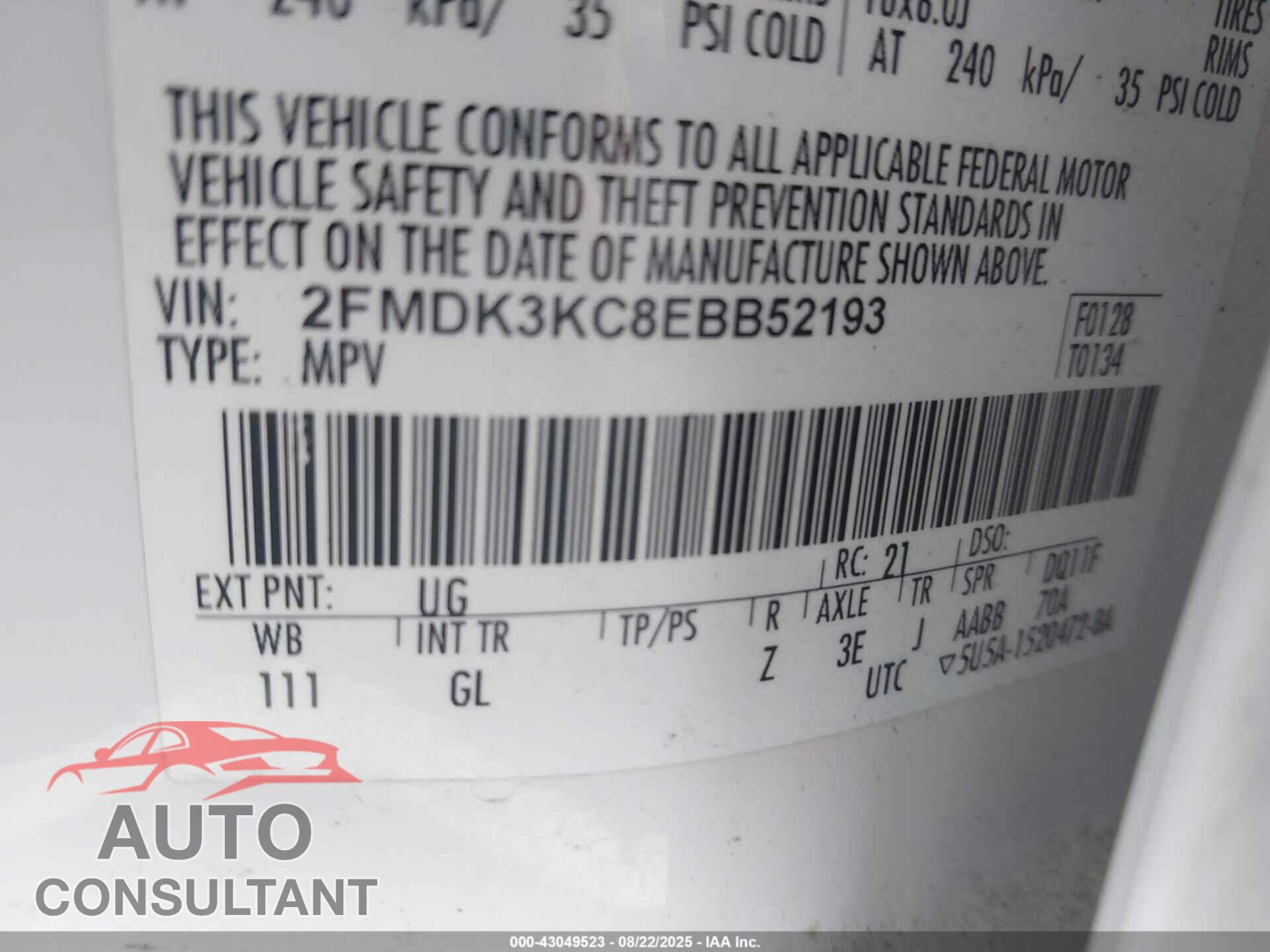 FORD EDGE 2014 - 2FMDK3KC8EBB52193
