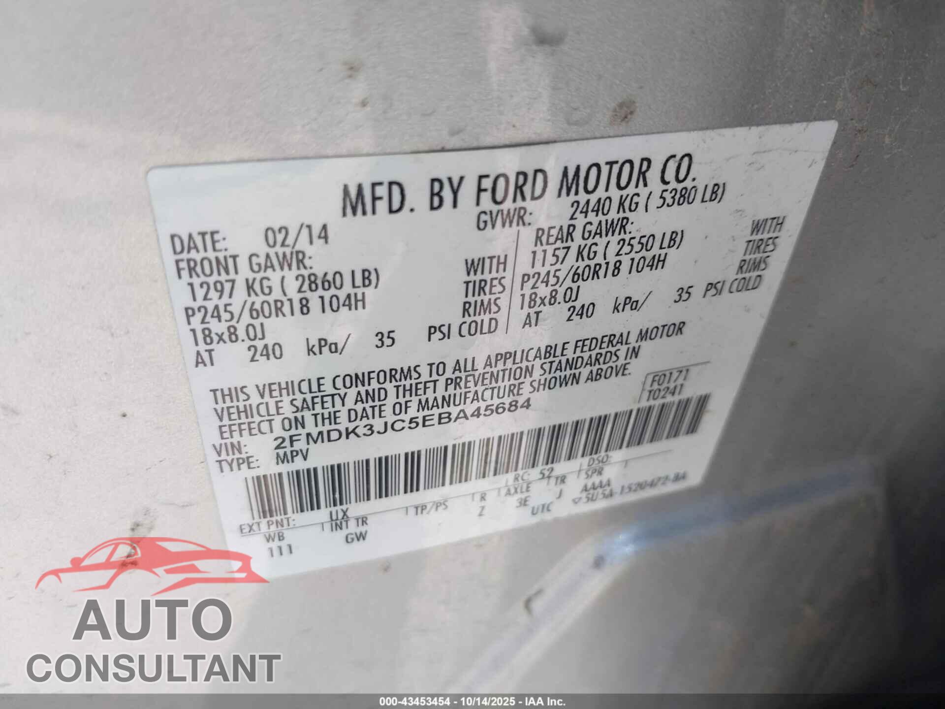 FORD EDGE 2014 - 2FMDK3JC5EBA45684