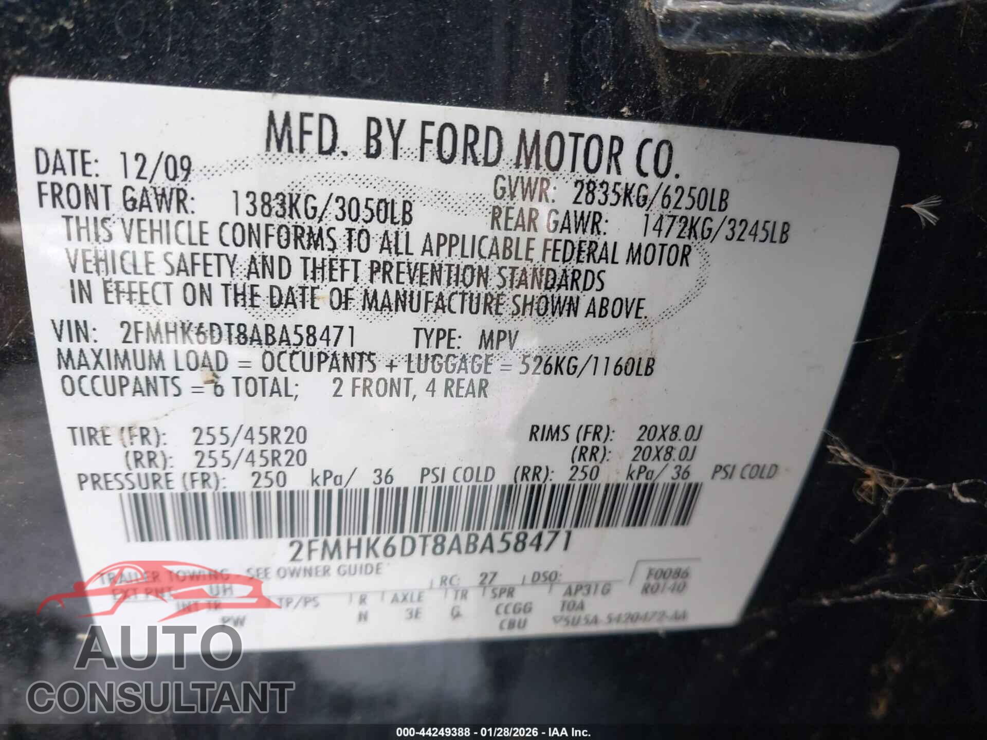 FORD FLEX 2010 - 2FMHK6DT8ABA58471