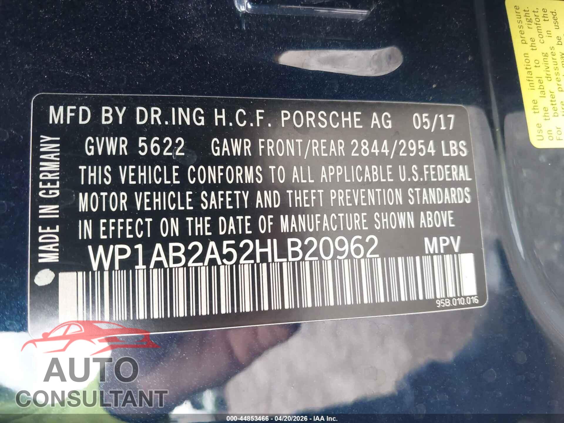 PORSCHE MACAN 2017 - WP1AB2A52HLB20962