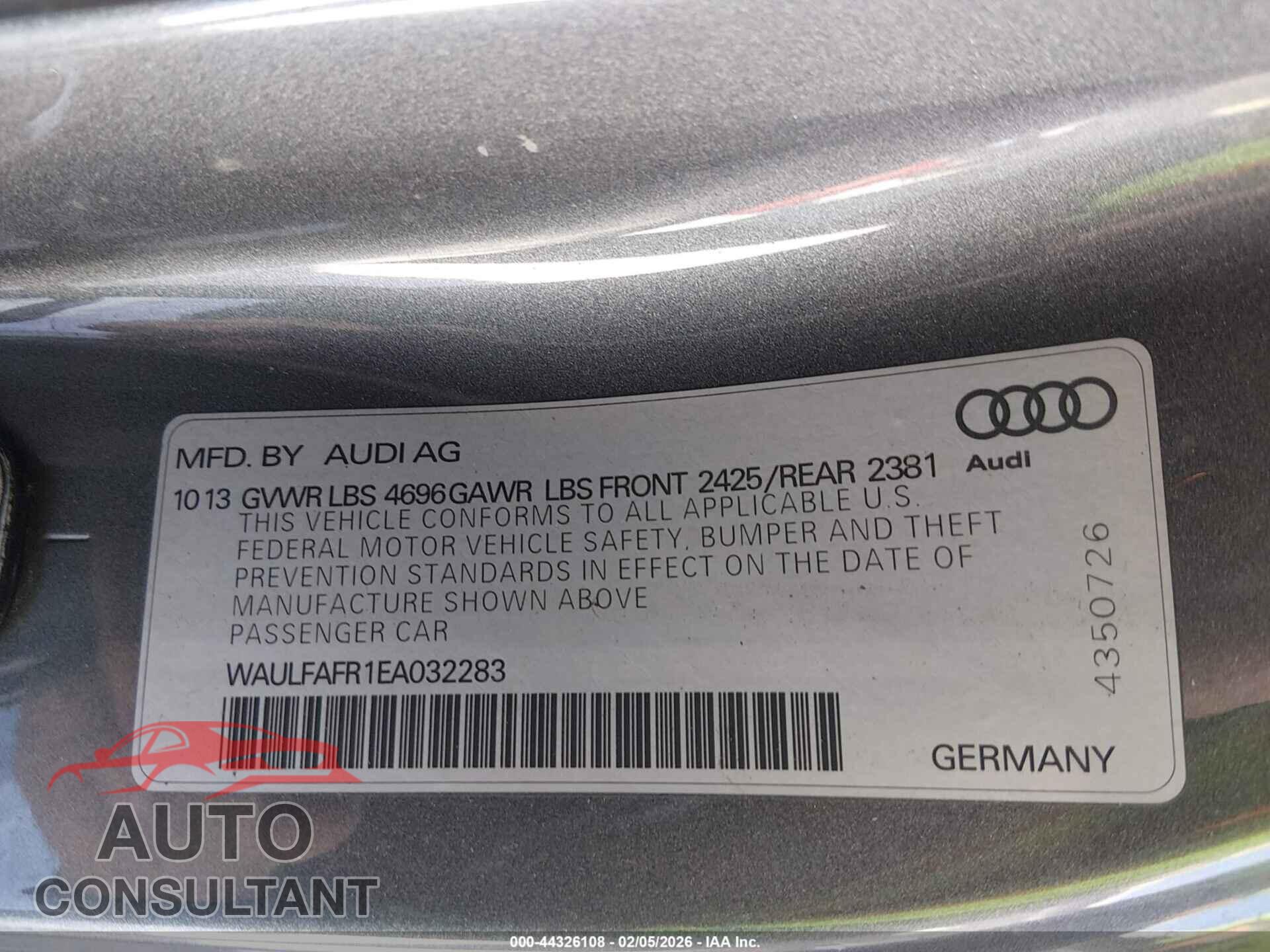 AUDI A5 2014 - WAULFAFR1EA032283