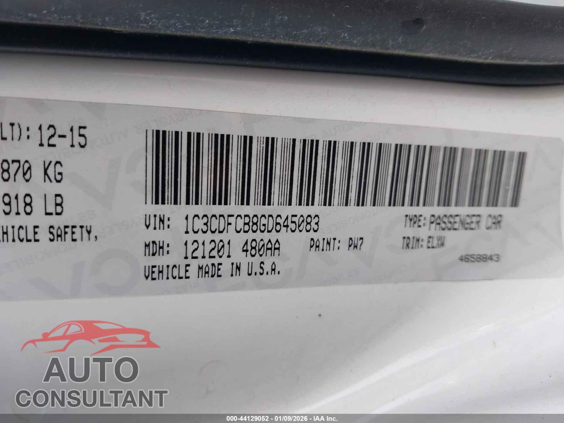DODGE DART 2016 - 1C3CDFCB8GD645083