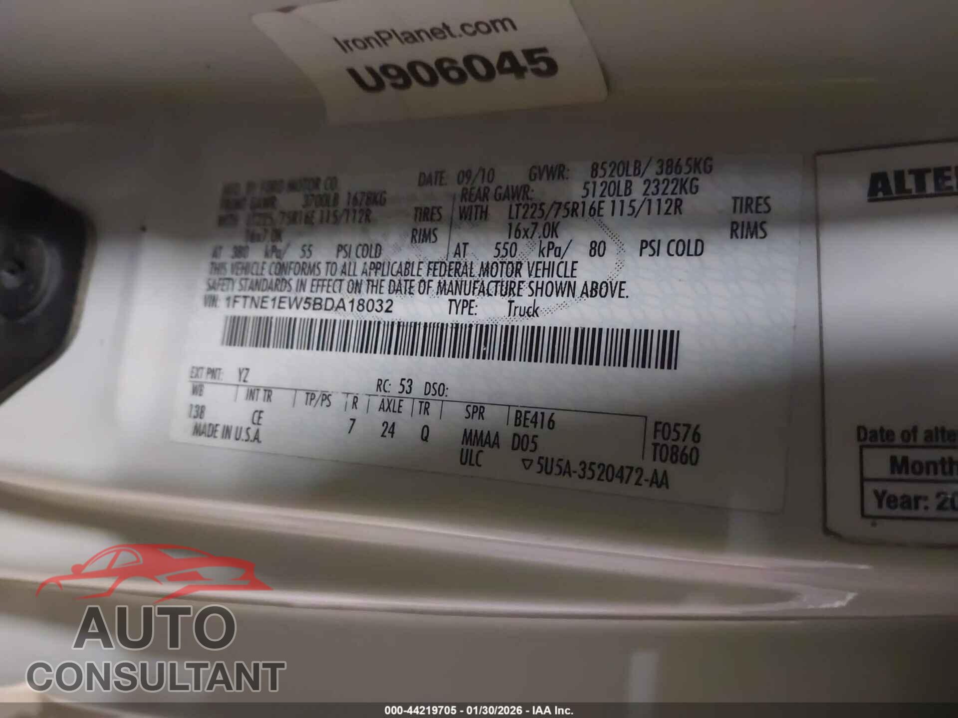 FORD E-150 2011 - 1FTNE1EW5BDA18032