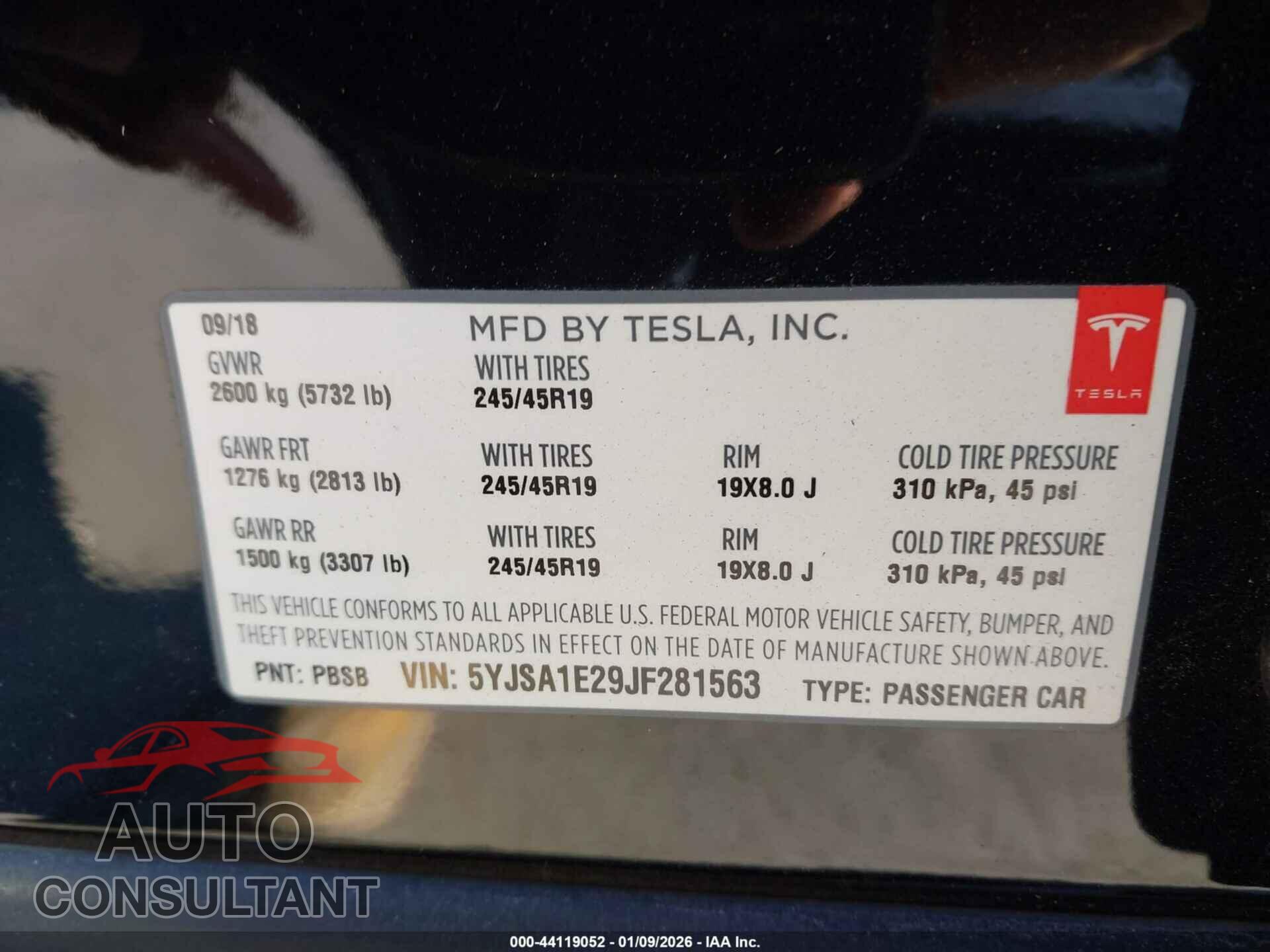 TESLA MODEL S 2018 - 5YJSA1E29JF281563