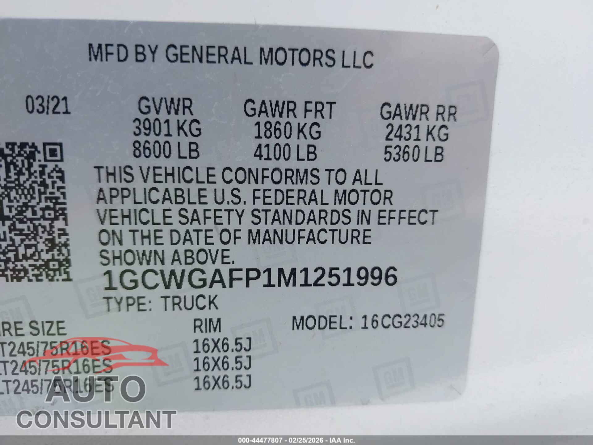 CHEVROLET EXPRESS CARGO 2021 - 1GCWGAFP1M1251996