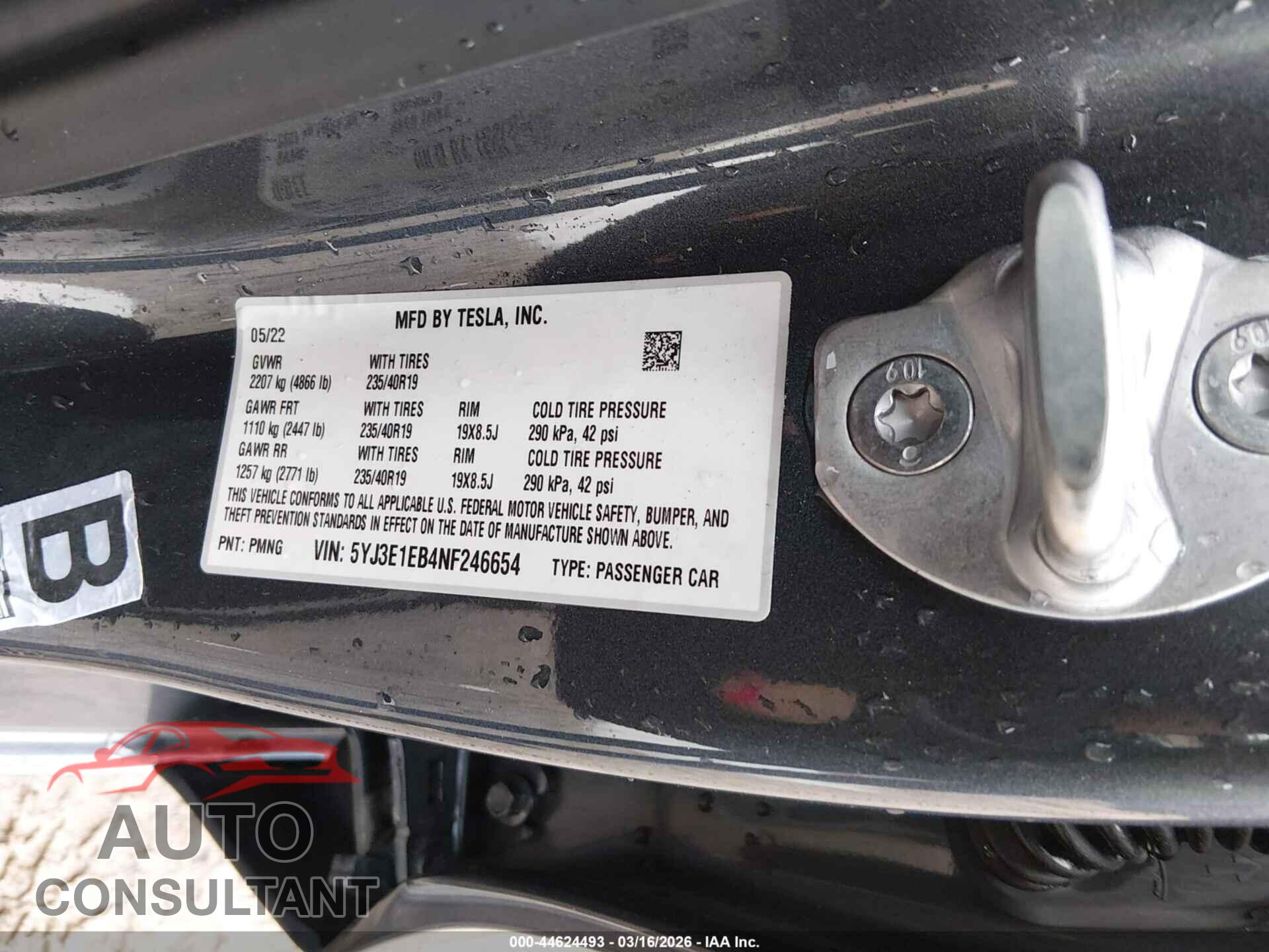 TESLA MODEL 3 2022 - 5YJ3E1EB4NF246654