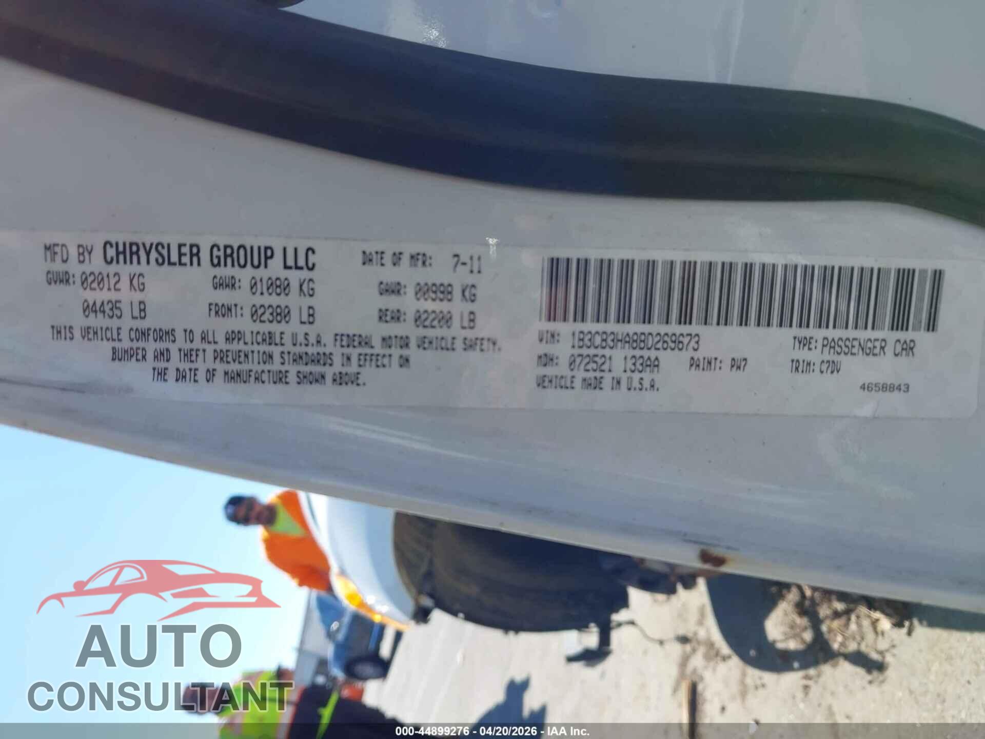 DODGE CALIBER 2011 - 1B3CB3HA8BD269673