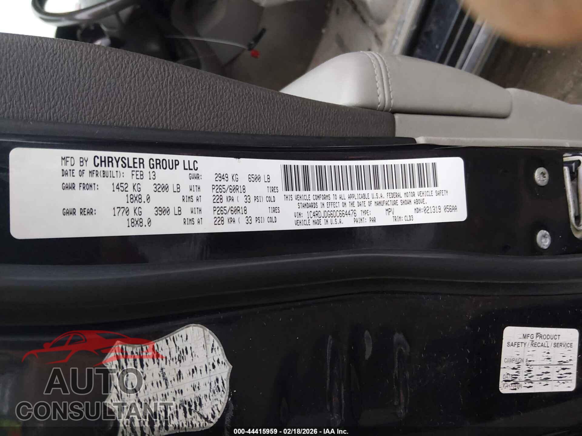 DODGE DURANGO 2013 - 1C4RDJDG6DC664476