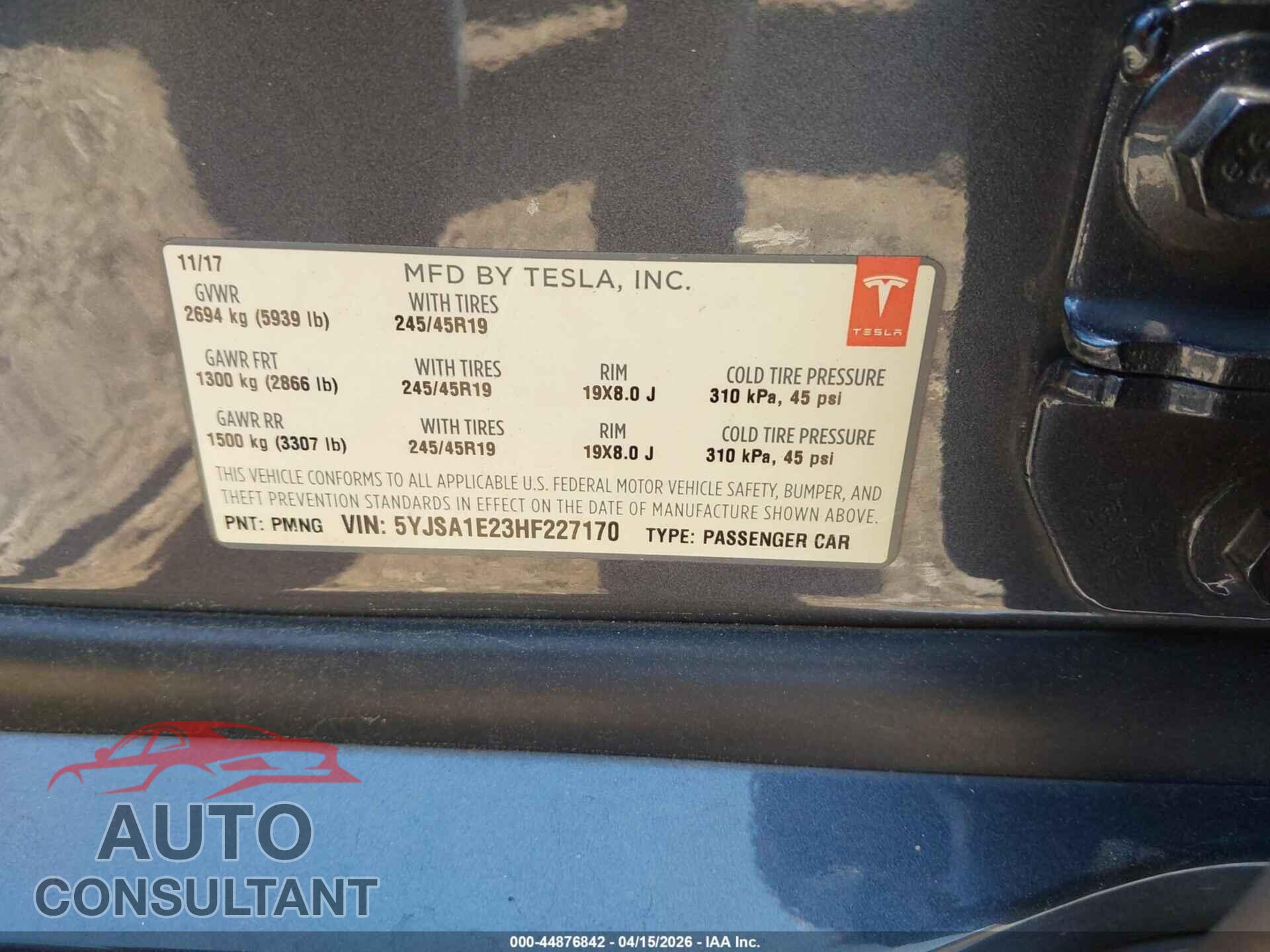 TESLA MODEL S 2017 - 5YJSA1E23HF227170