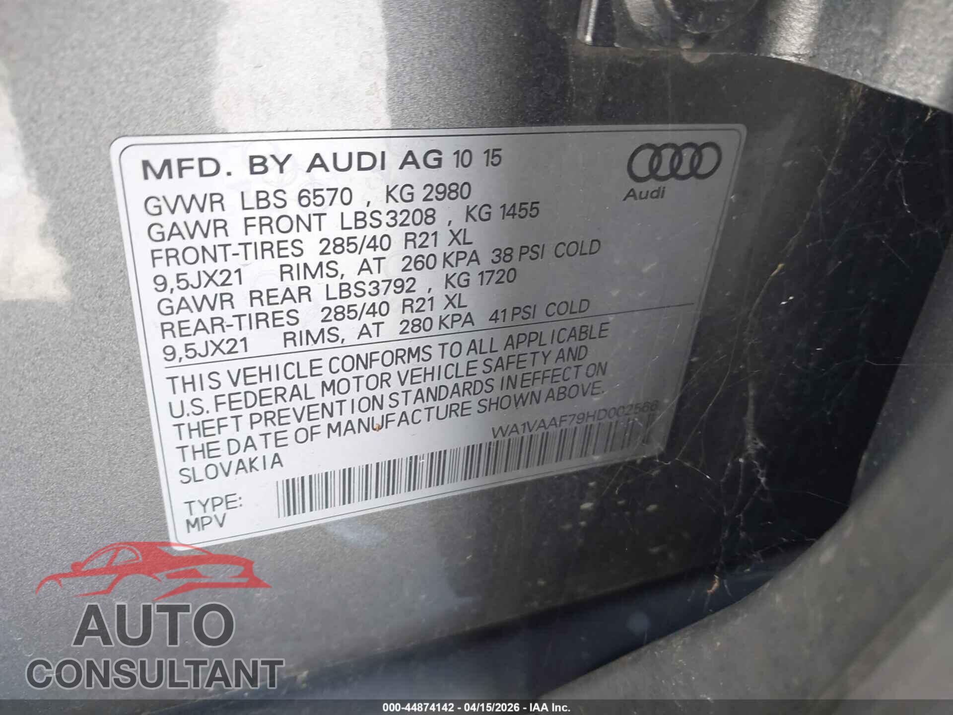 AUDI Q7 2017 - WA1VAAF79HD002566