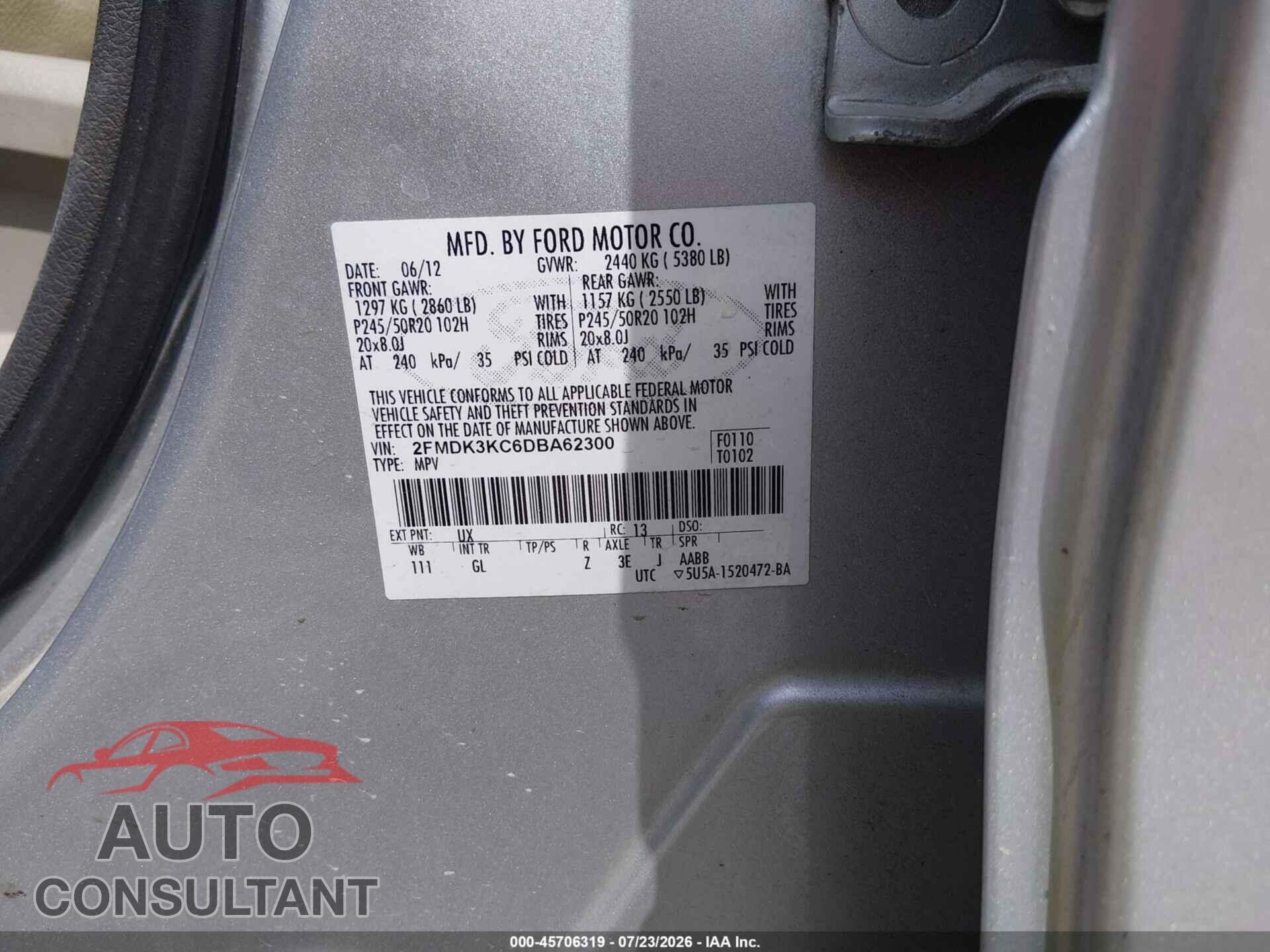 FORD EDGE 2013 - 2FMDK3KC6DBA62300