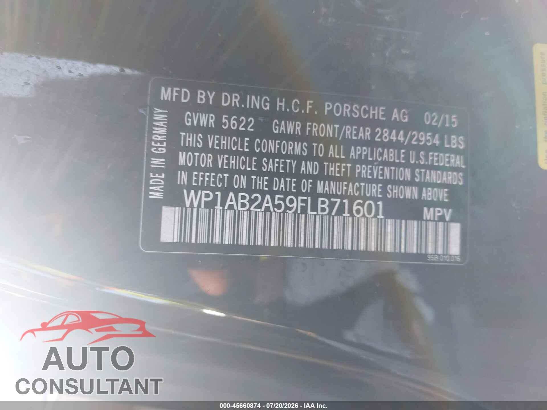 PORSCHE MACAN 2015 - WP1AB2A59FLB71601