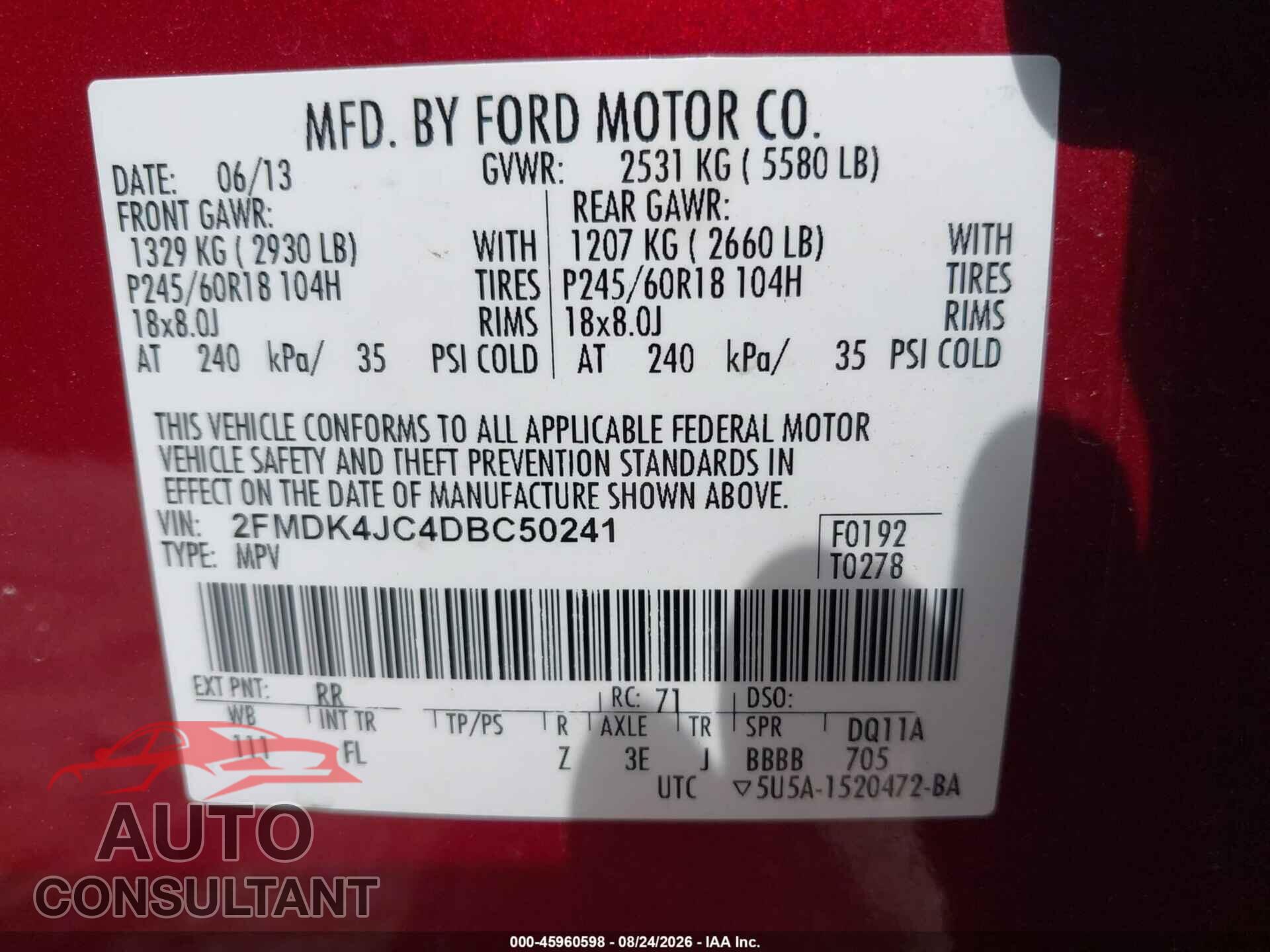 FORD EDGE 2013 - 2FMDK4JC4DBC50241