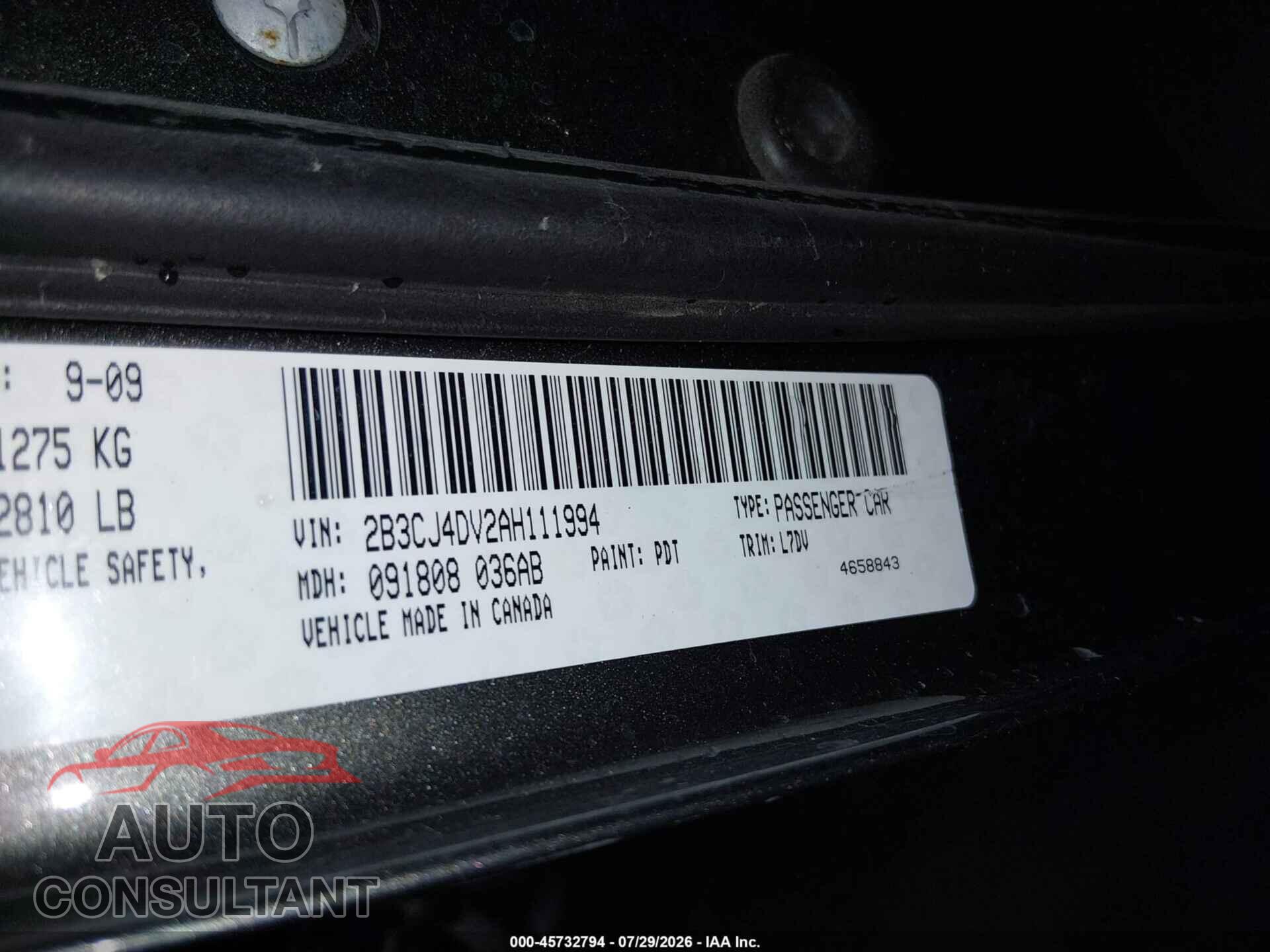 DODGE CHALLENGER 2010 - 2B3CJ4DV2AH111994