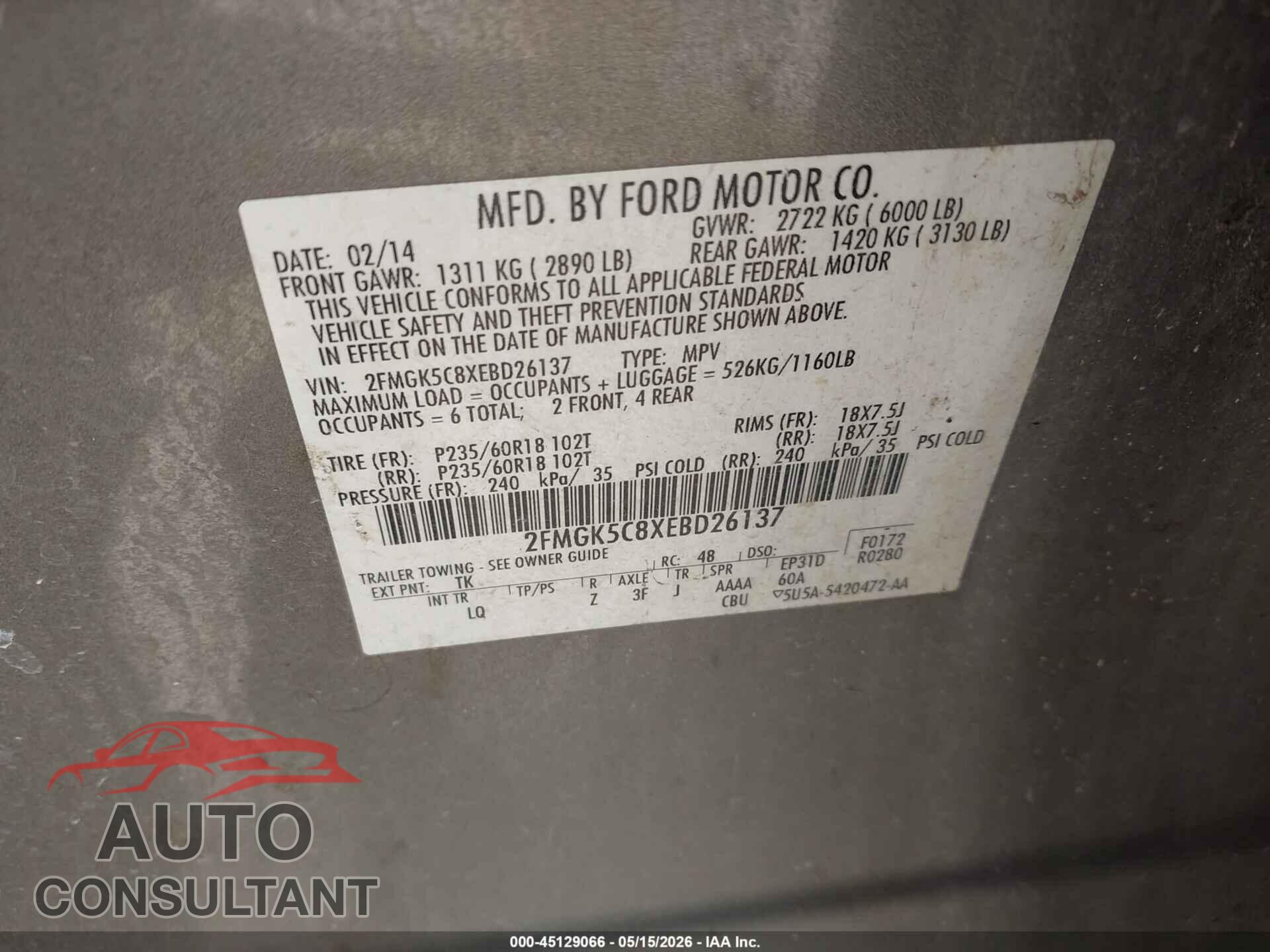 FORD FLEX 2014 - 2FMGK5C8XEBD26137