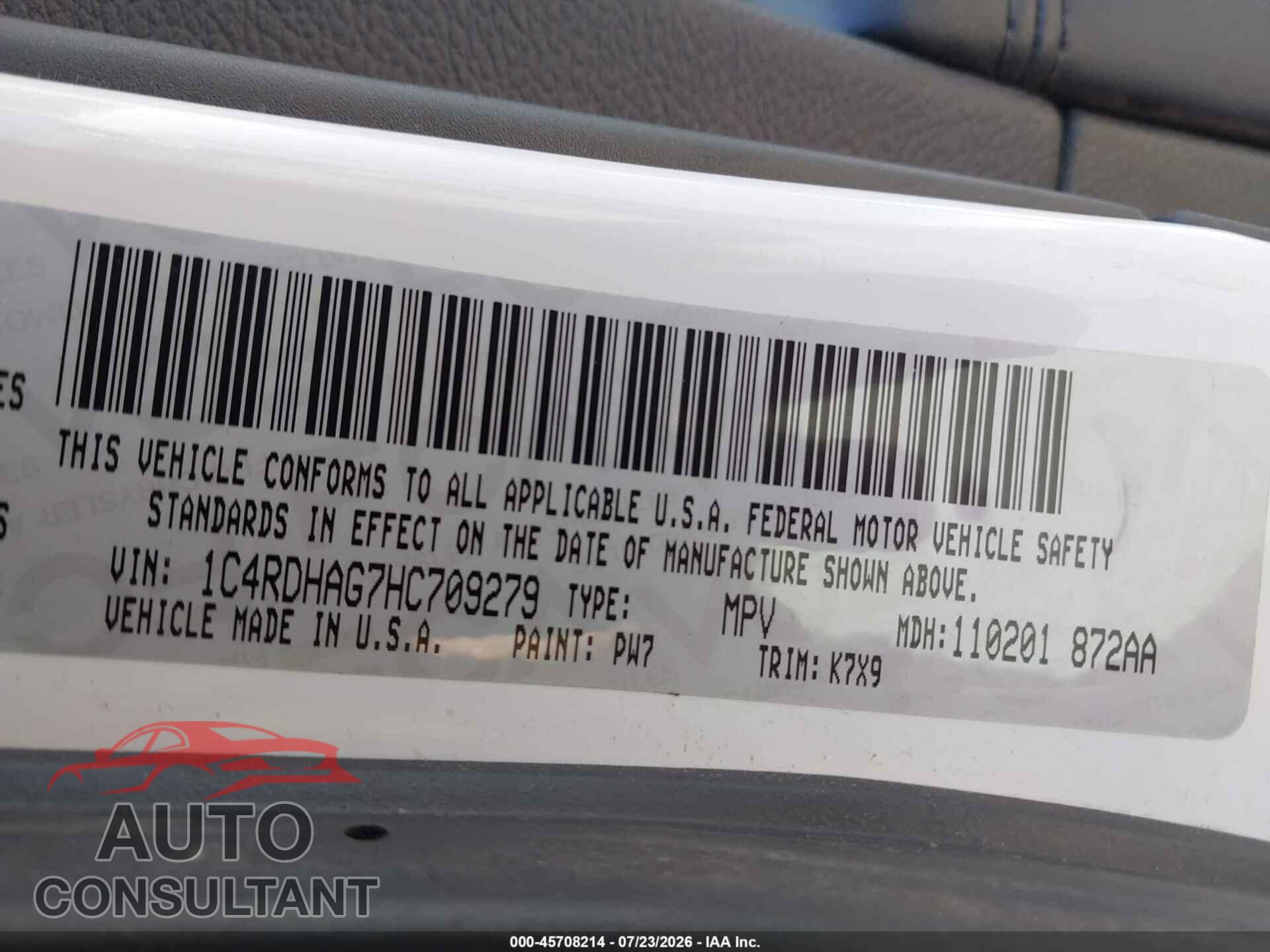DODGE DURANGO 2017 - 1C4RDHAG7HC709279