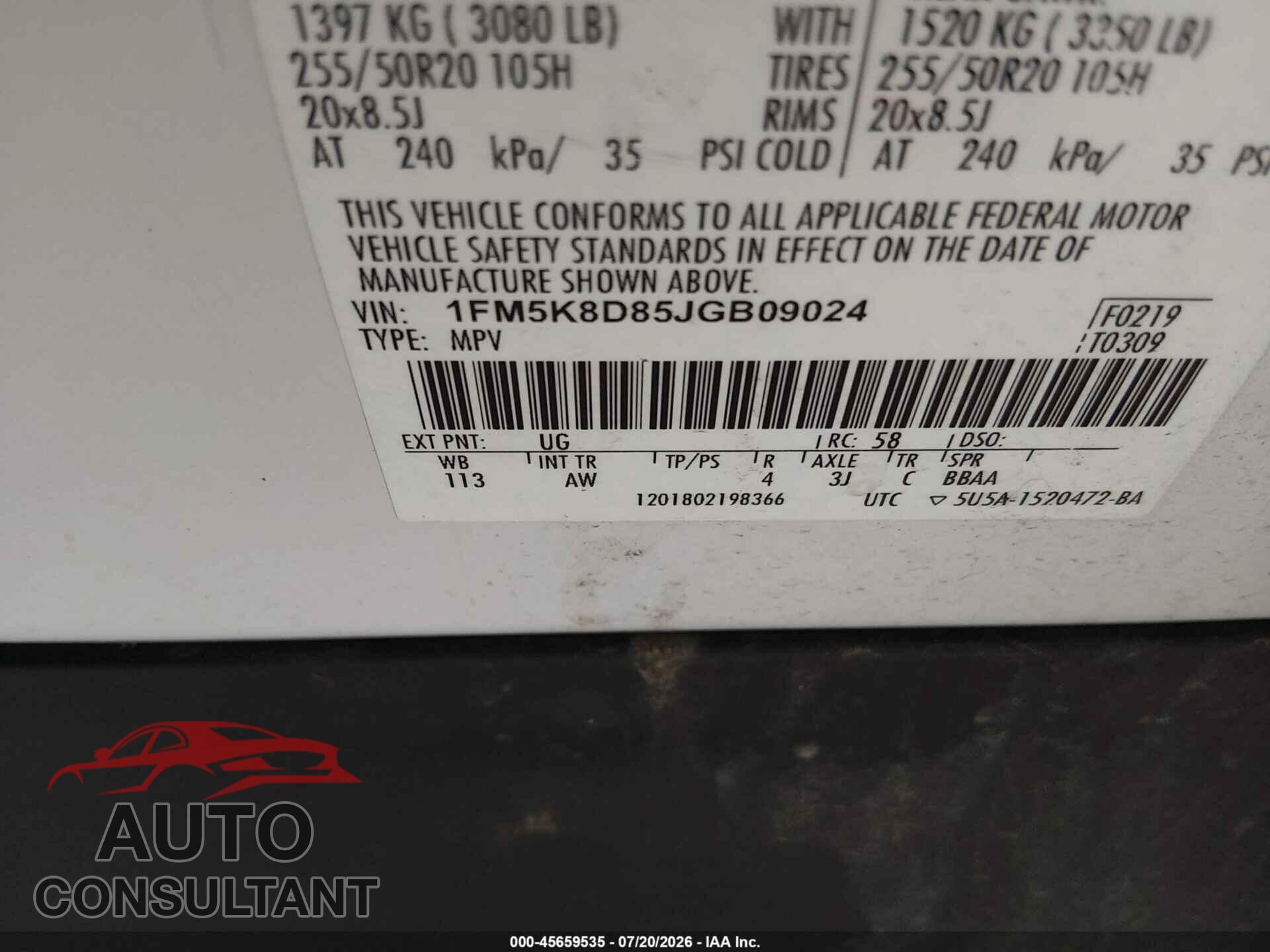 FORD EXPLORER 2018 - 1FM5K8D85JGB09024