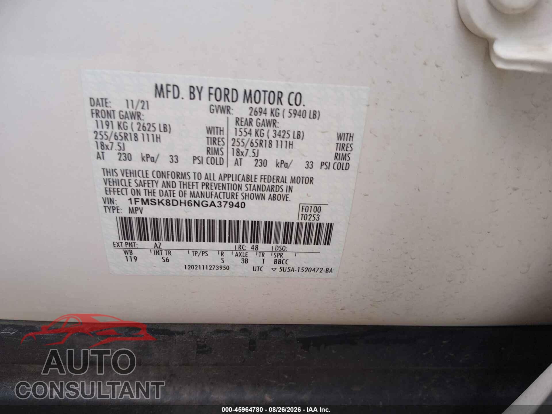 FORD EXPLORER 2022 - 1FMSK8DH6NGA37940