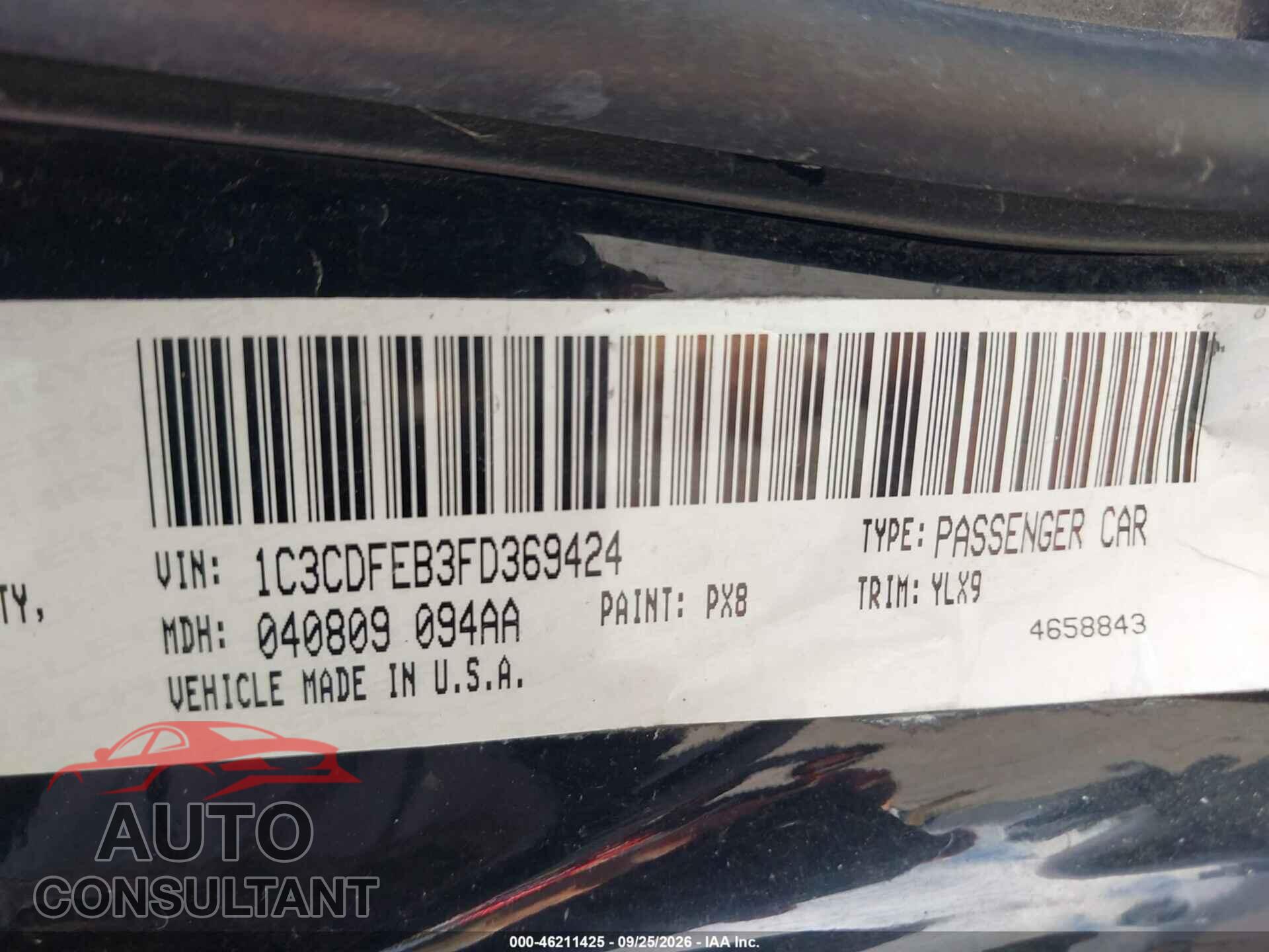 DODGE DART 2015 - 1C3CDFEB3FD369424