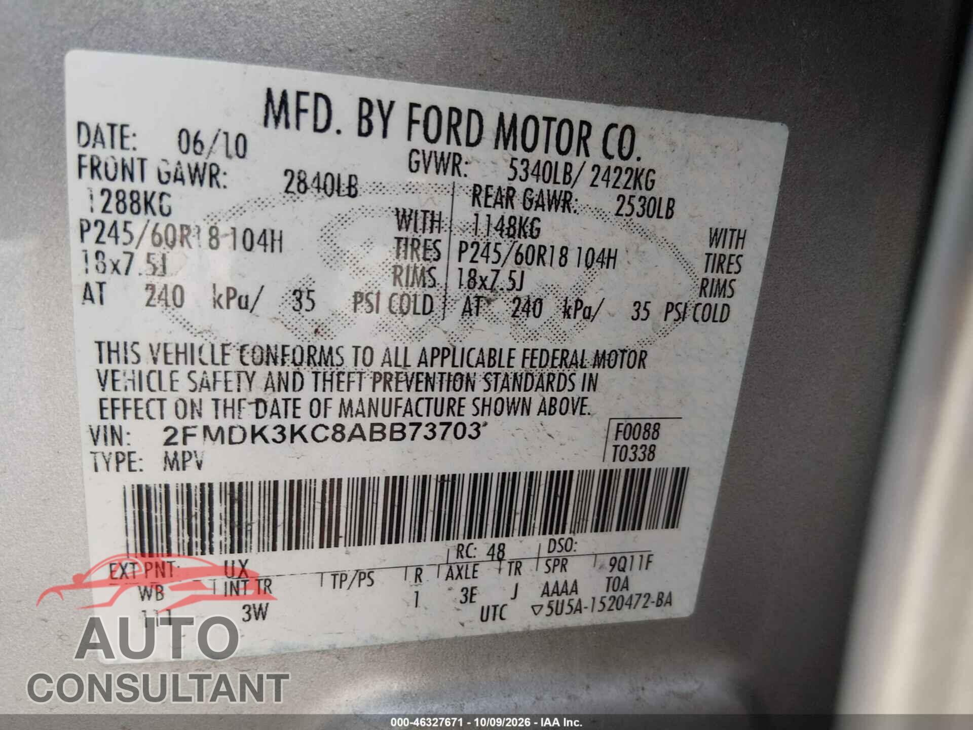 FORD EDGE 2010 - 2FMDK3KC8ABB73703