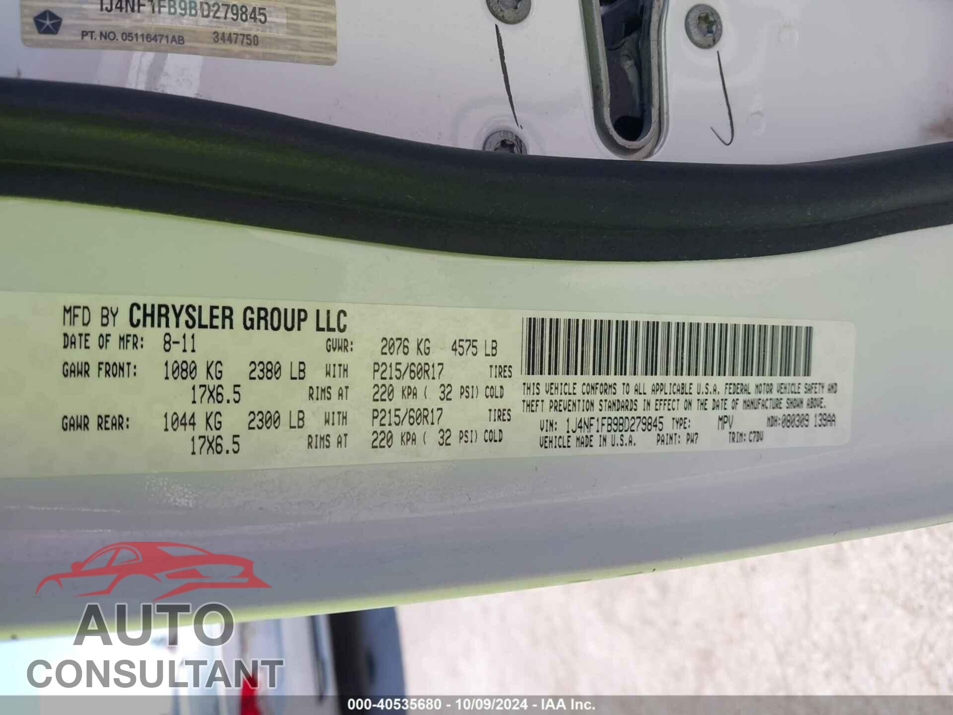 JEEP COMPASS 2011 - 1J4NF1FB9BD279845