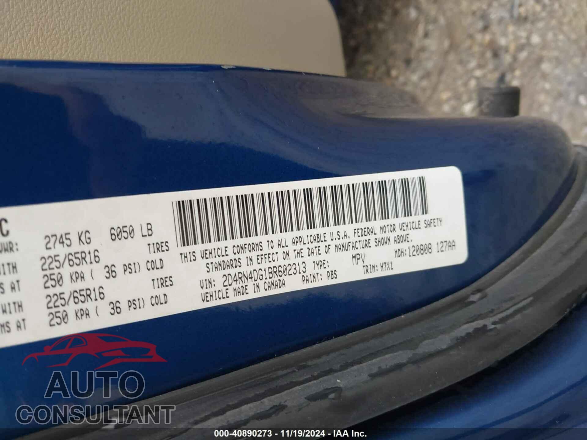 DODGE GRAND CARAVAN 2011 - 2D4RN4DG1BR602313