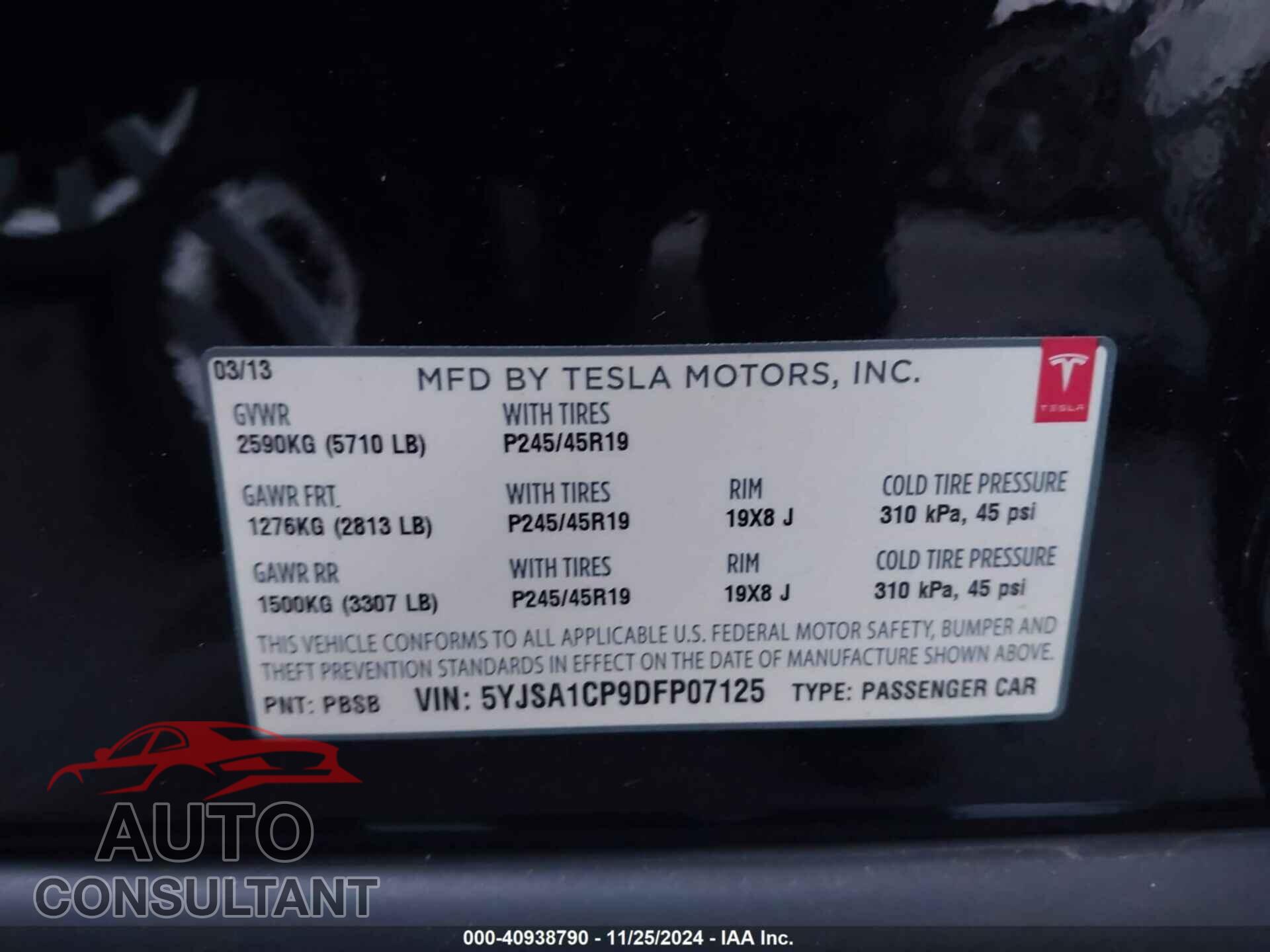 TESLA MODEL S 2013 - 5YJSA1CP9DFP07125