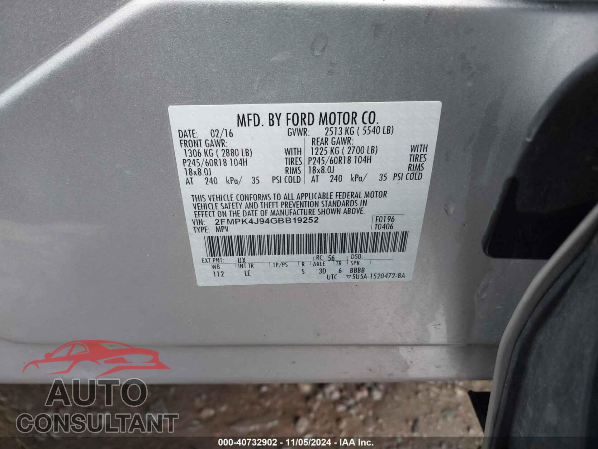 FORD EDGE 2016 - 2FMPK4J94GBB19252