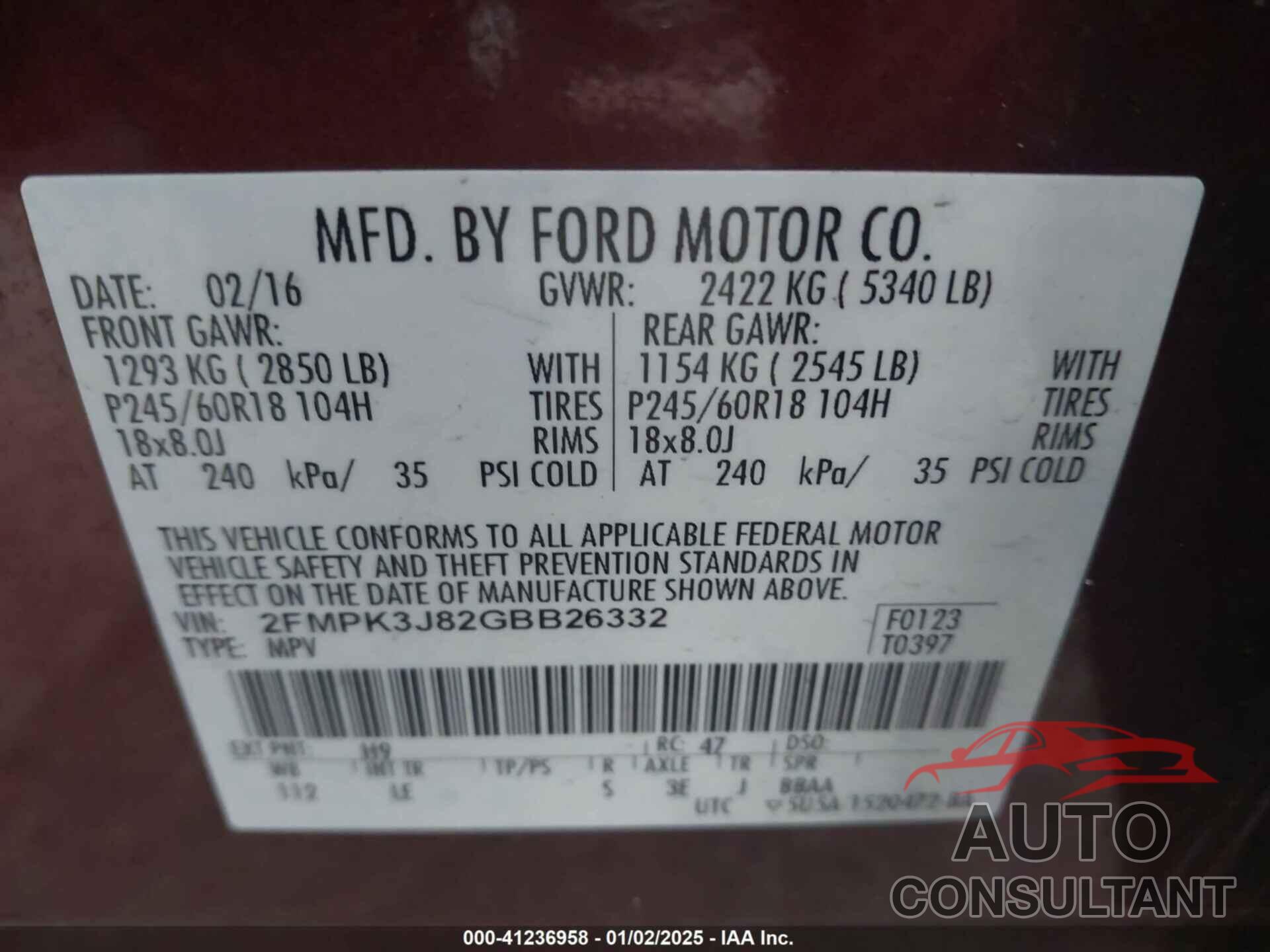 FORD EDGE 2016 - 2FMPK3J82GBB26332
