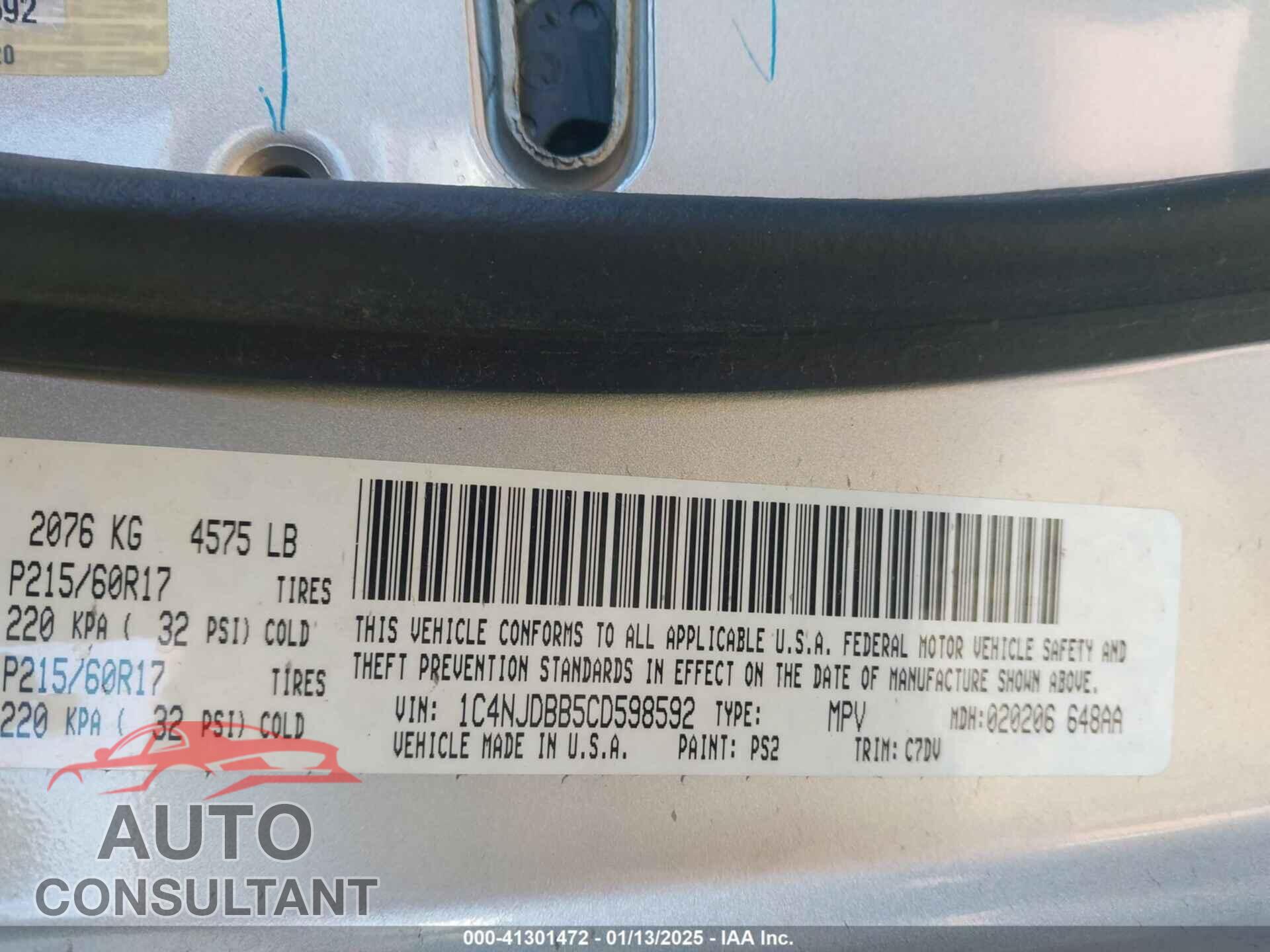JEEP COMPASS 2012 - 1C4NJDBB5CD598592