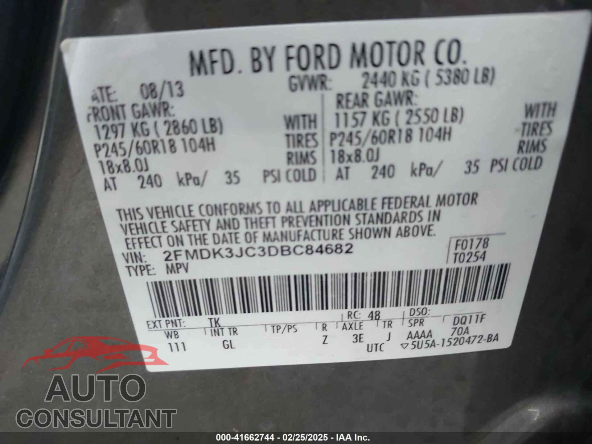 FORD EDGE 2013 - 2FMDK3JC3DBC84682