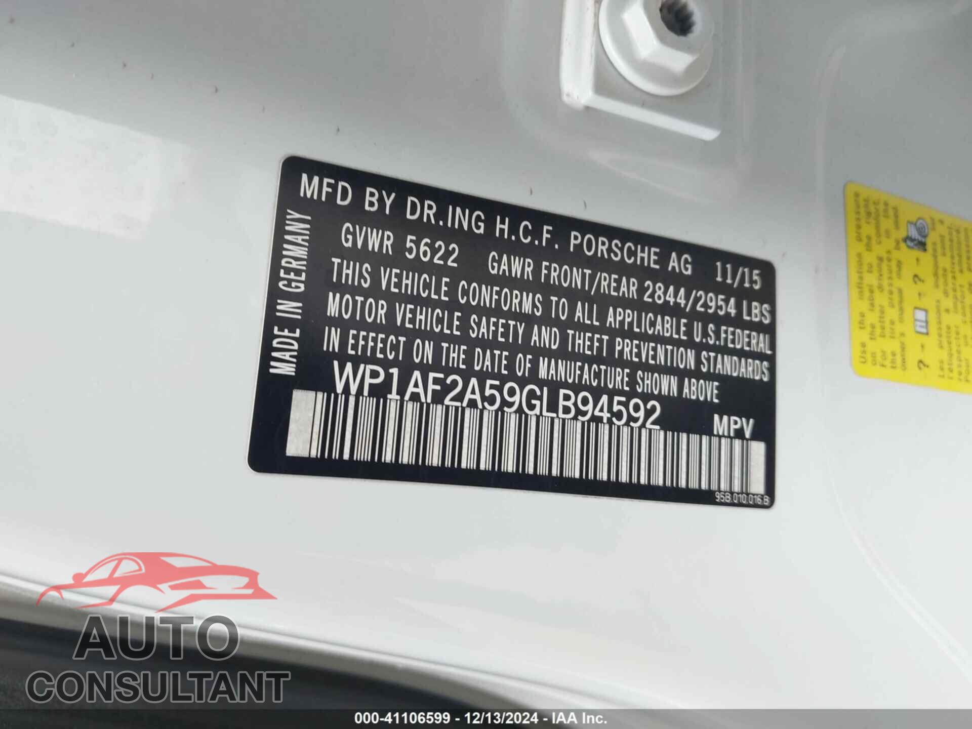PORSCHE MACAN 2016 - WP1AF2A59GLB94592