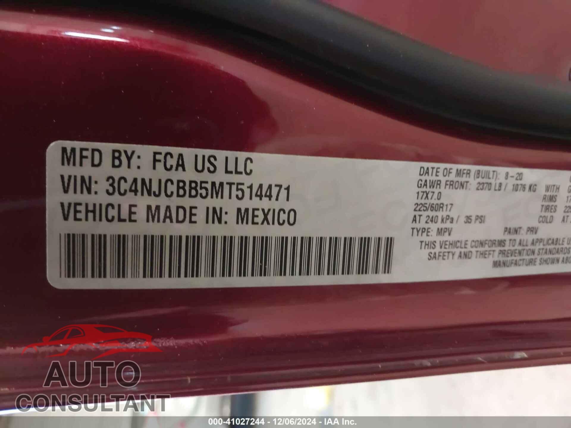 JEEP COMPASS 2021 - 3C4NJCBB5MT514471